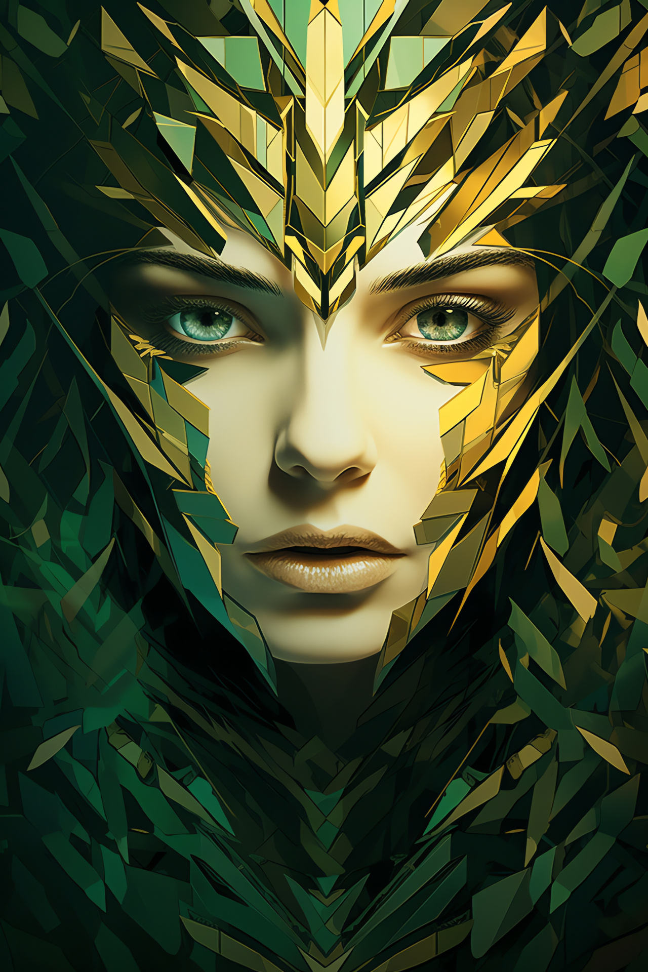 MTG Nissa Revane art, Crowned with nature, Vined staff bearer, Forest affinity, Planeswalker presence, HD Phone Image