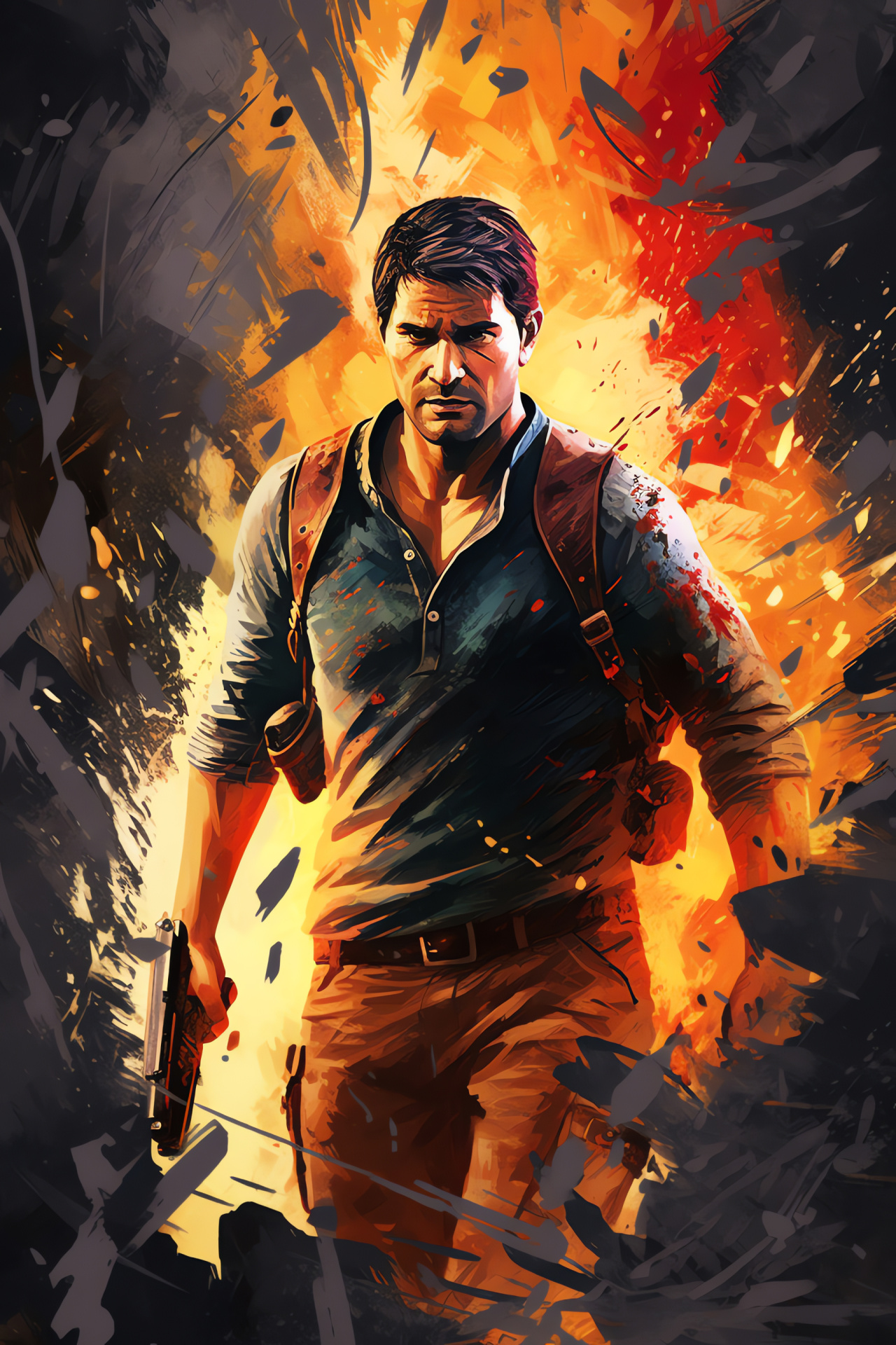 Uncharted series hero, Sharp sapphire gaze, Poised under pressure, Climbing essential tool, Rich hue environment, HD Phone Image