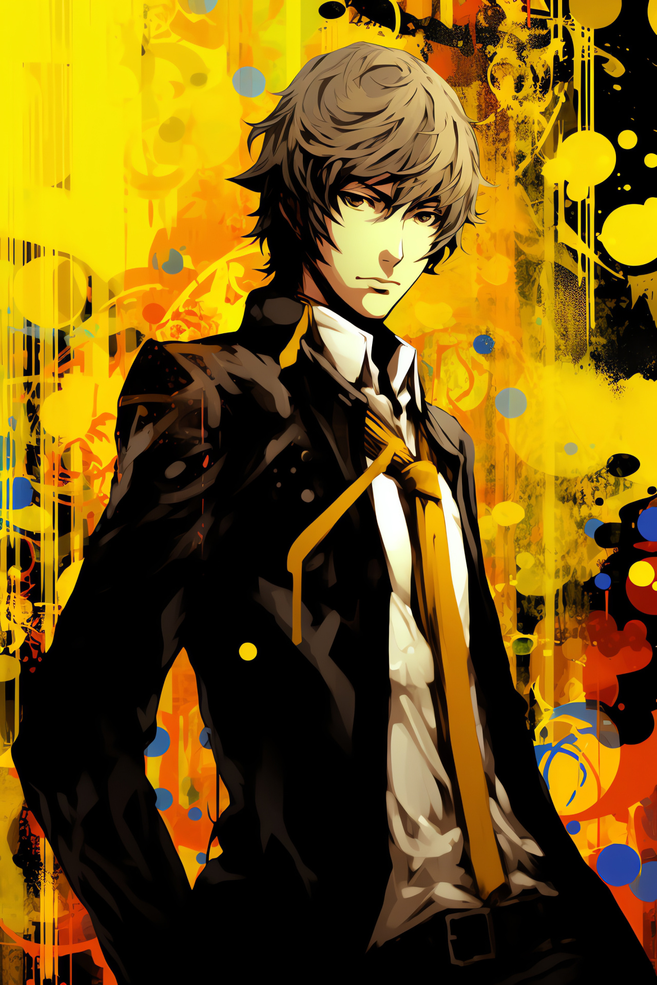 Persona 4 Golden Vita, Kanji Tatsumi focus, vivid hues backdrop, palette selection, character distinction, HD Phone Image