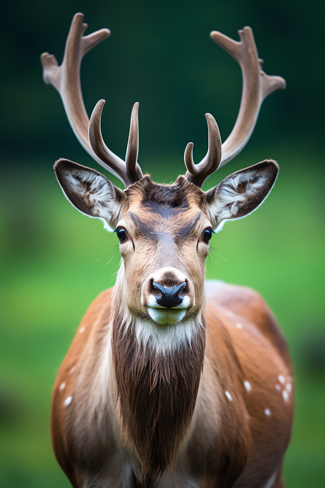 Reindeer, northern species, arctic wildlife, Green backdrop, animal world, HD Phone Wallpaper