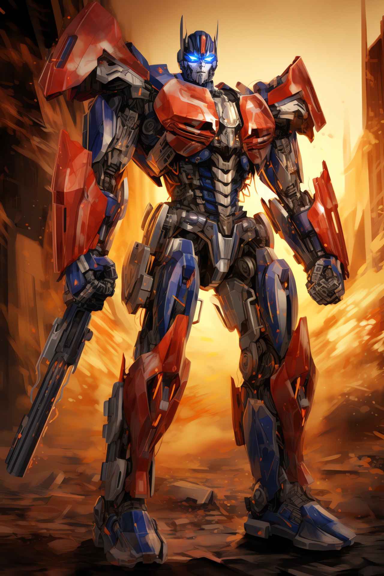 Autobot Optimus Prime, Cybertronian leader, Contrast backdrop, Transformer Prime, Striking appearance, HD Phone Image