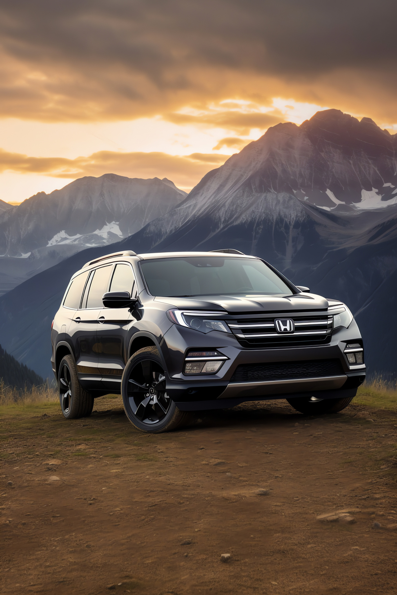 Vtec in Honda Pilot, rugged landform scenery, expanded vehicle perspective, adventurous driving, highland agility, HD Phone Wallpaper