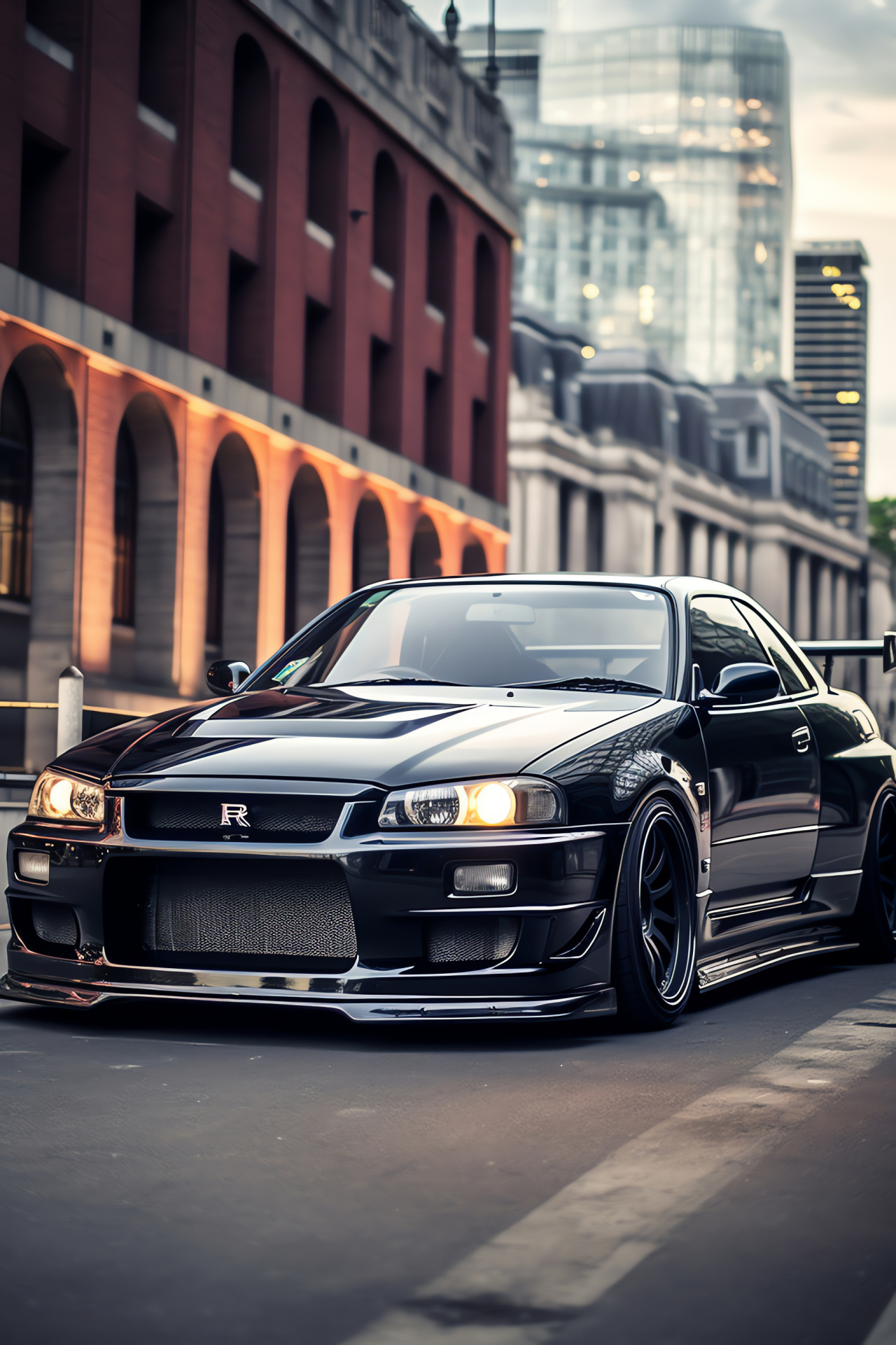 Nissan Skyline GTR R33, Berlin landmarks, low perspective, historic avenue, German culture, HD Phone Wallpaper