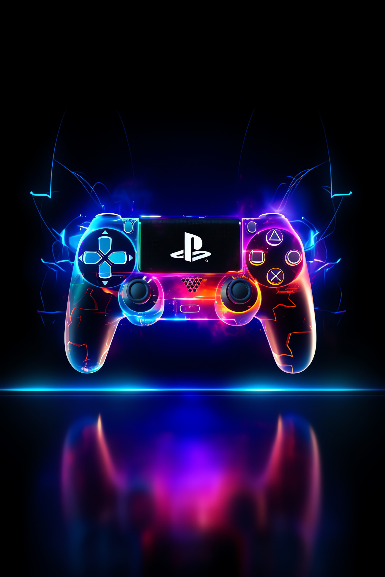 Sony PS4 insignia, Stark contrast, Gaming industry, Console signature, Illuminated lines, HD Phone Image