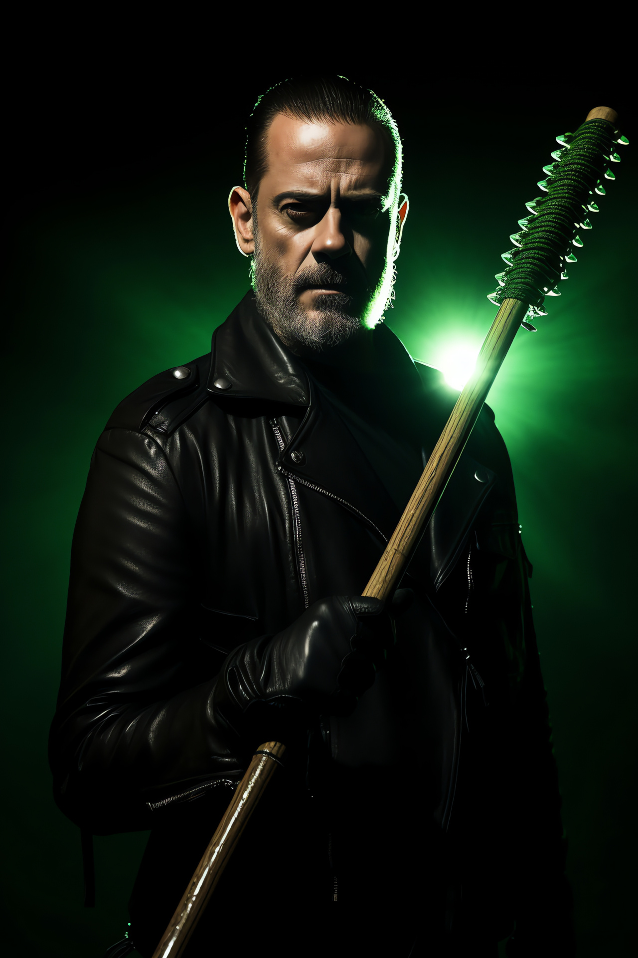 Negan portrayal, Zombie apocalypse survivor, Intensity in gaze, Emerald irises, Formidability aura, HD Phone Wallpaper