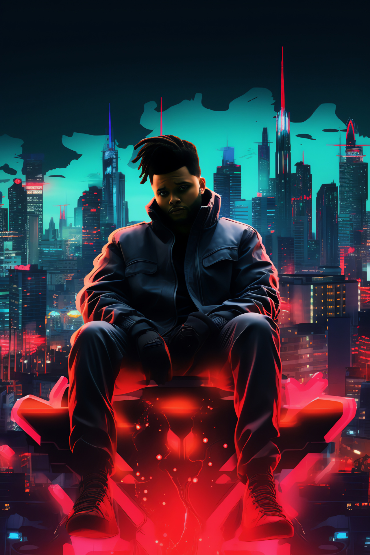 The Weeknd, Urban skyline, High-rise buildings, City illumination, Futuristic vibe, HD Phone Wallpaper