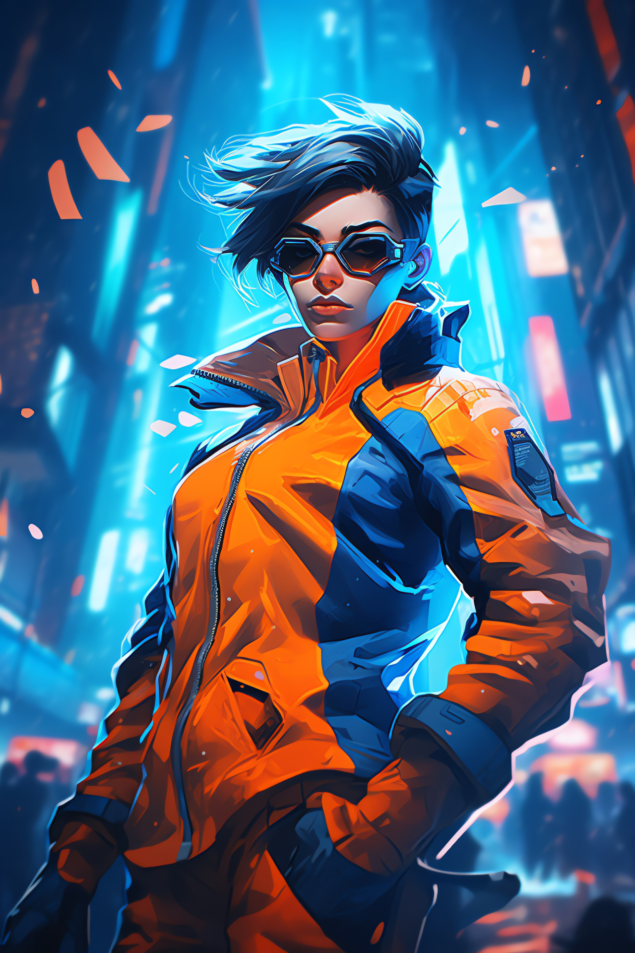 Tracer of Overwatch, Swift British agent, Overwatch's King's Row, Neon-suited Overwatch character, Sci-fi environment, HD Phone Wallpaper