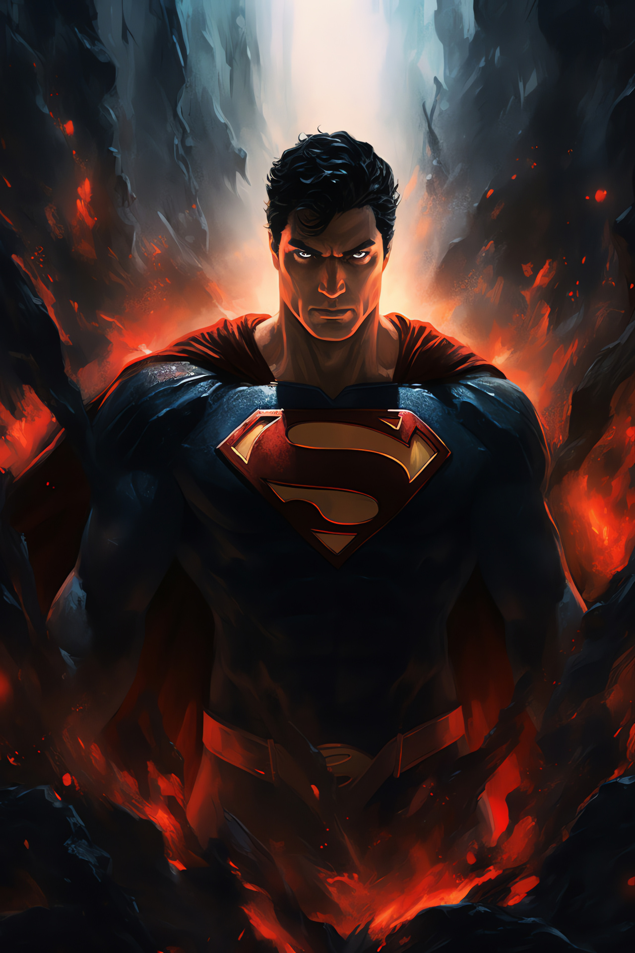 New Superman adventure, Heroic adversaries, Secret stronghold, Shadowy ambiance, Metropolis under threat, HD Phone Wallpaper