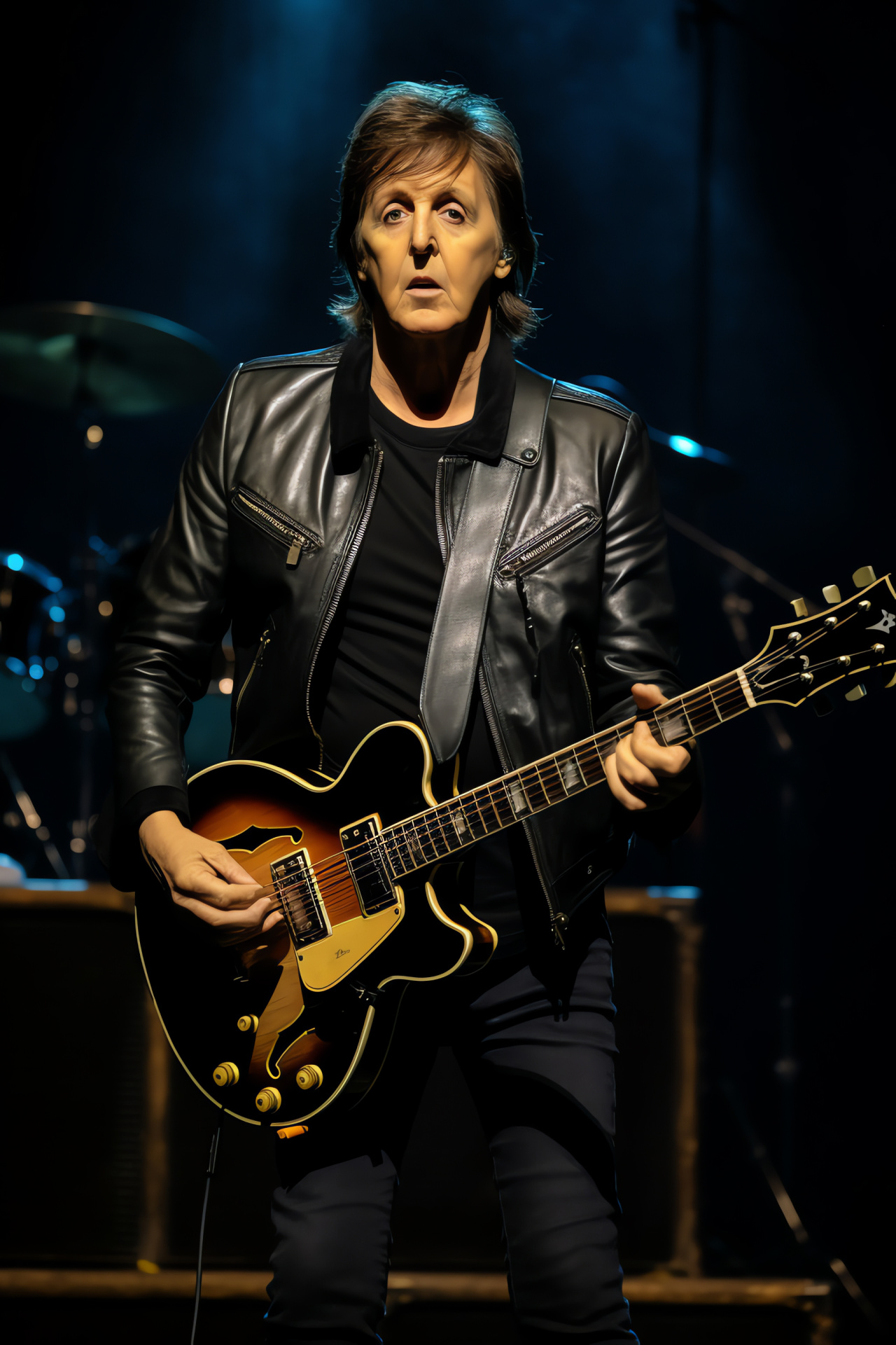 Rockstar McCartney, live concert, sleek outfit, casual denim, solo performance, HD Phone Image