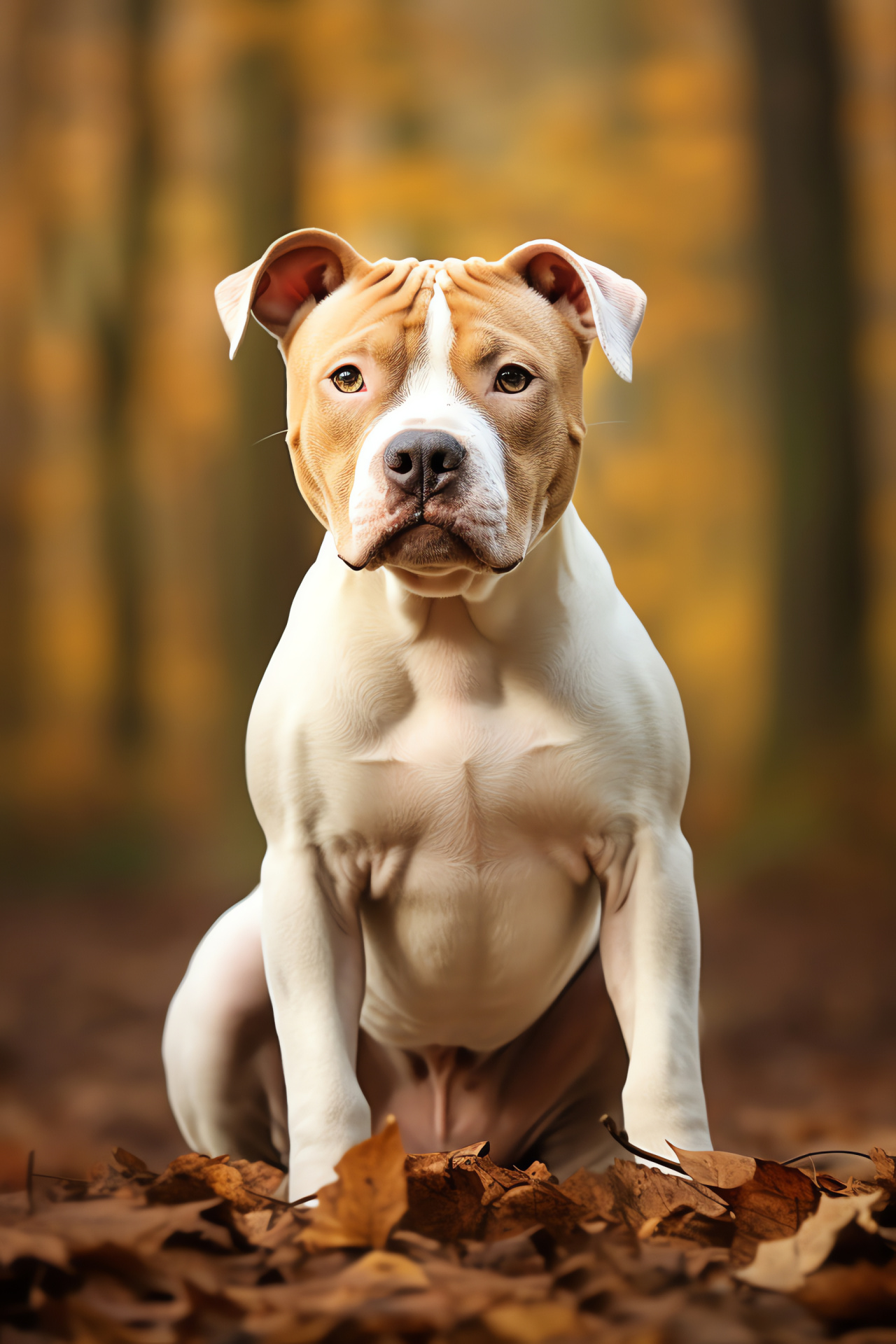 Bully breed, Elegant posture, Bicolor fur, Expansive background, Visual simplicity, HD Phone Image