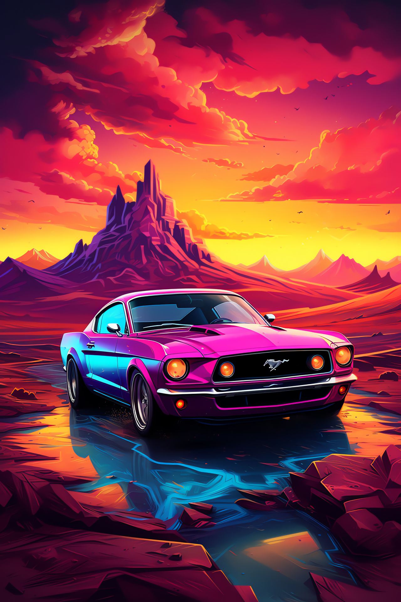 Ford Mustang, Alien world exploration, Mustang innovation, Galactic terrain, Automotive masterpiece, HD Phone Wallpaper