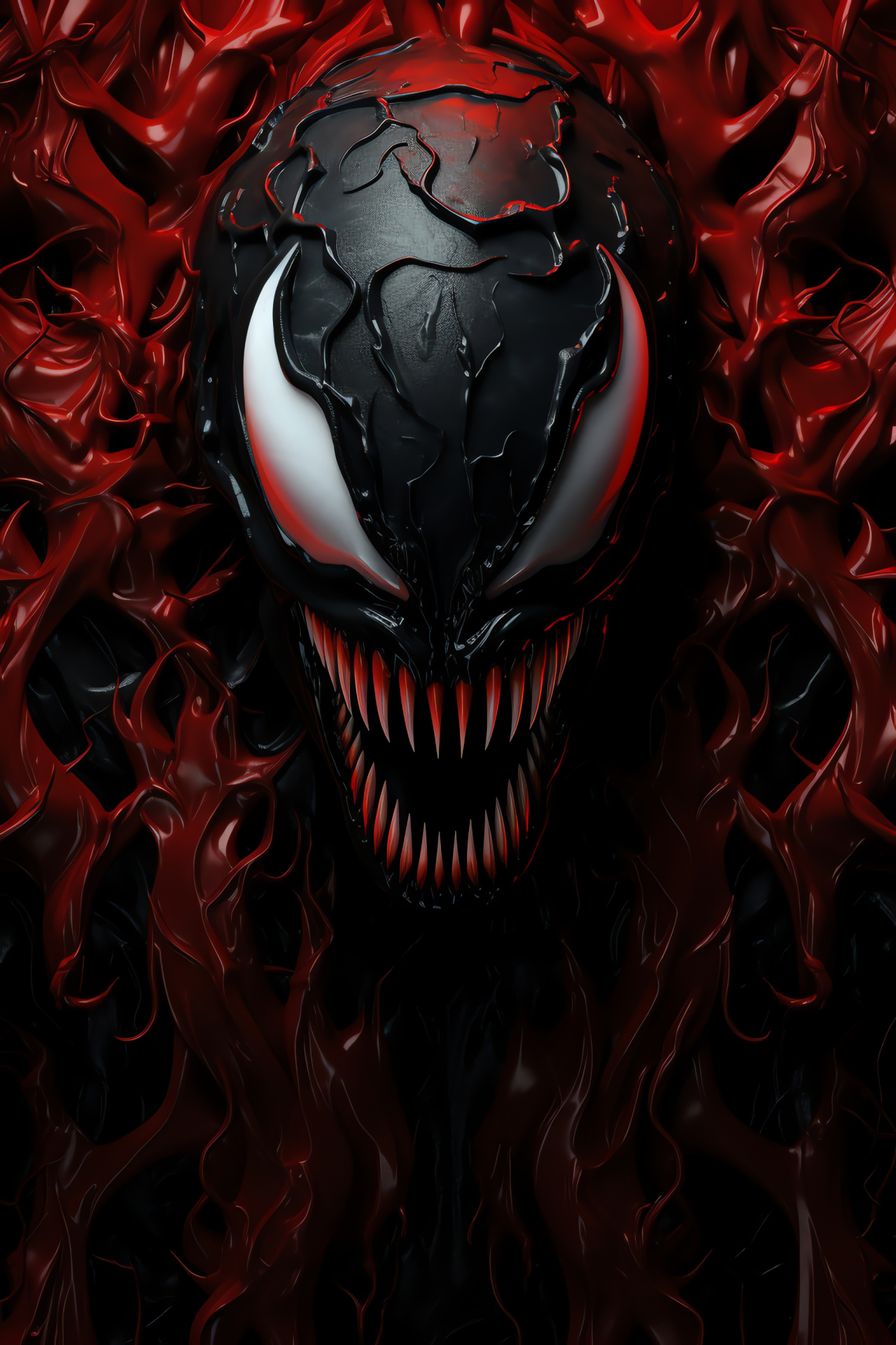 Venom lurking threat, Black tendrils presence, Sinister symbiote, Menacing Alien features, Carnage insinuation, HD Phone Wallpaper