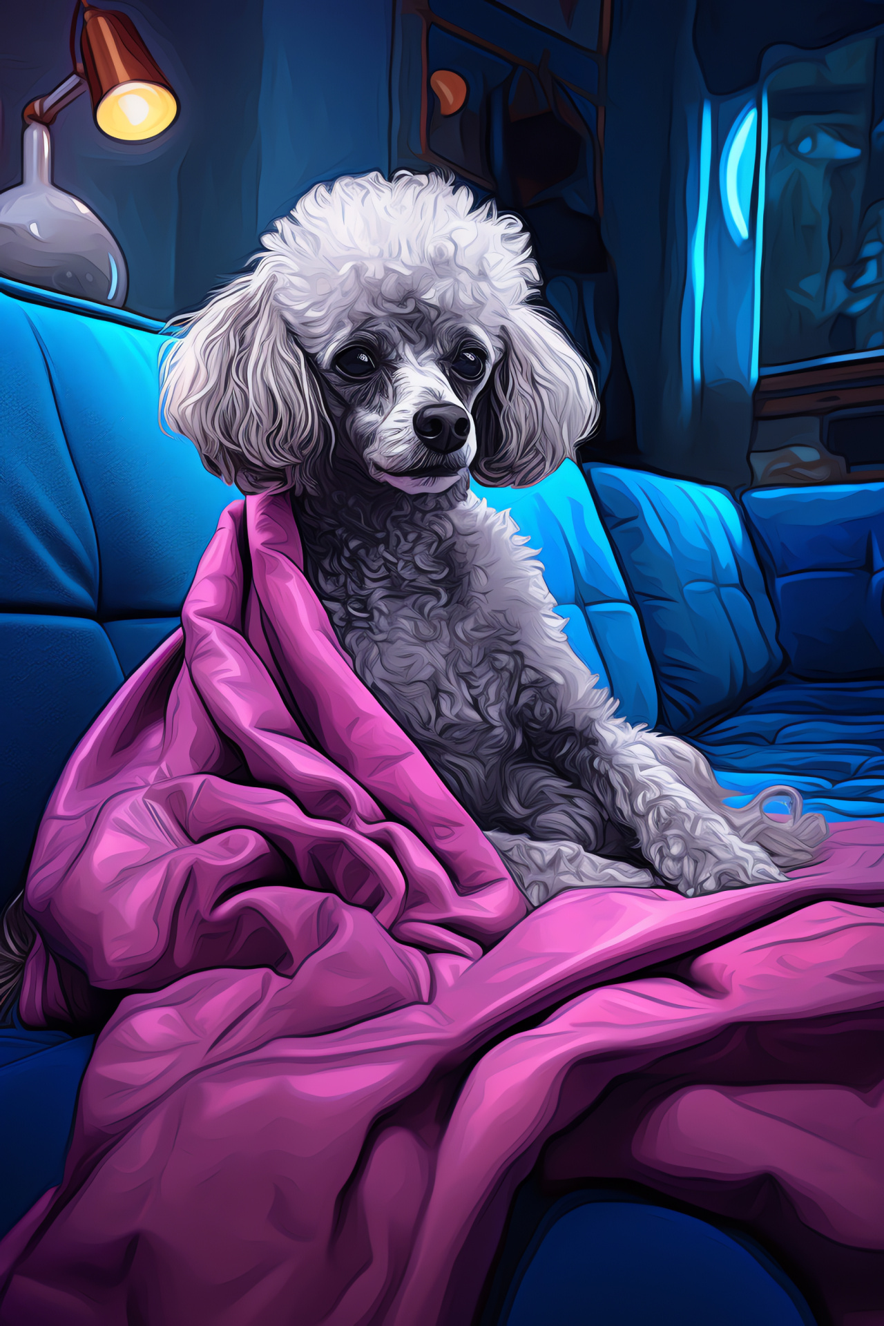 Poodle, Elegant stylish dog, Curly luxurious fur, Sophisticated pet on plush furniture, Intelligent breed with classic haircut, HD Phone Wallpaper