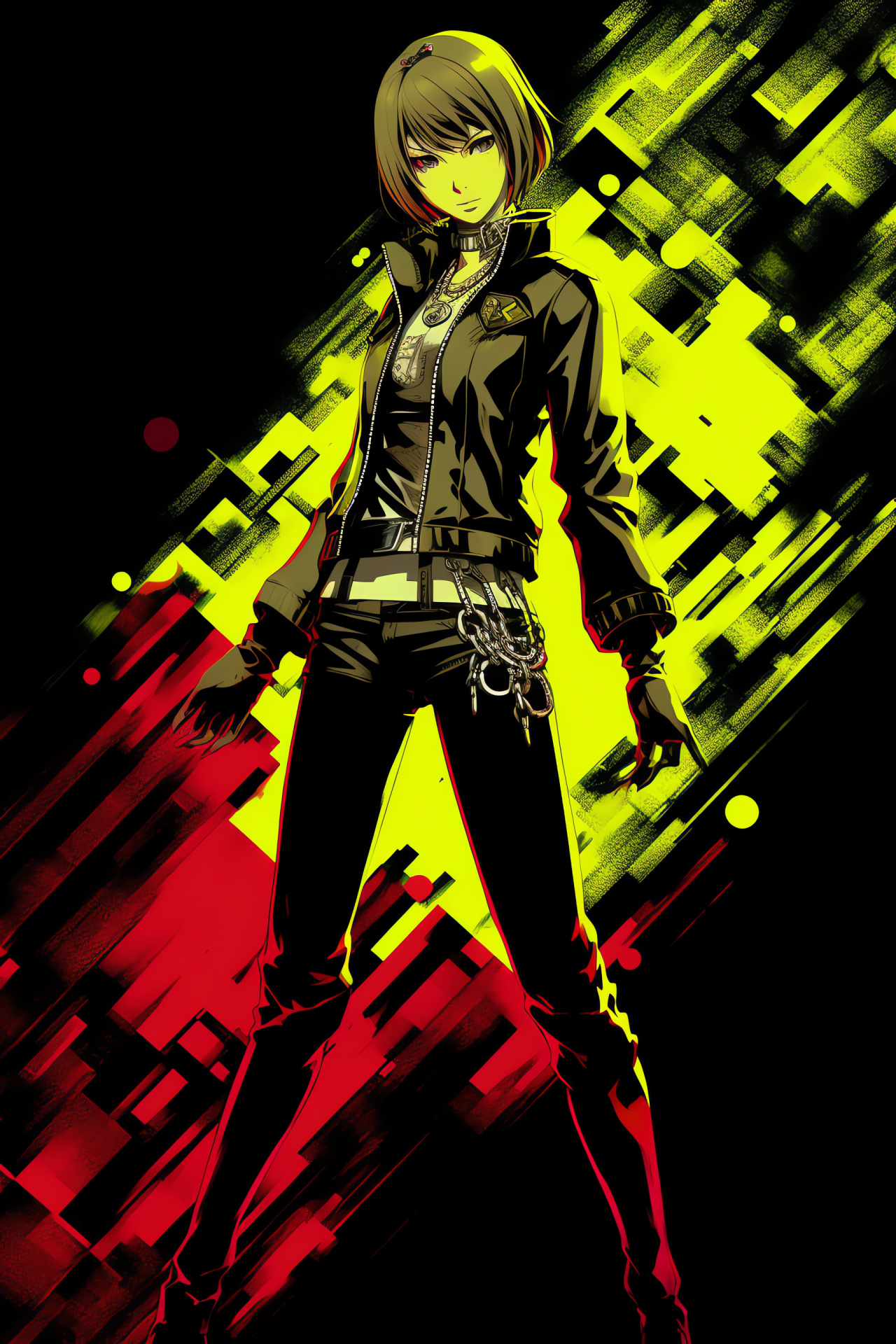Chie Satonaka frame, Persona 4 scenario, ocular feature, combative accessory, minimalistic design, HD Phone Wallpaper