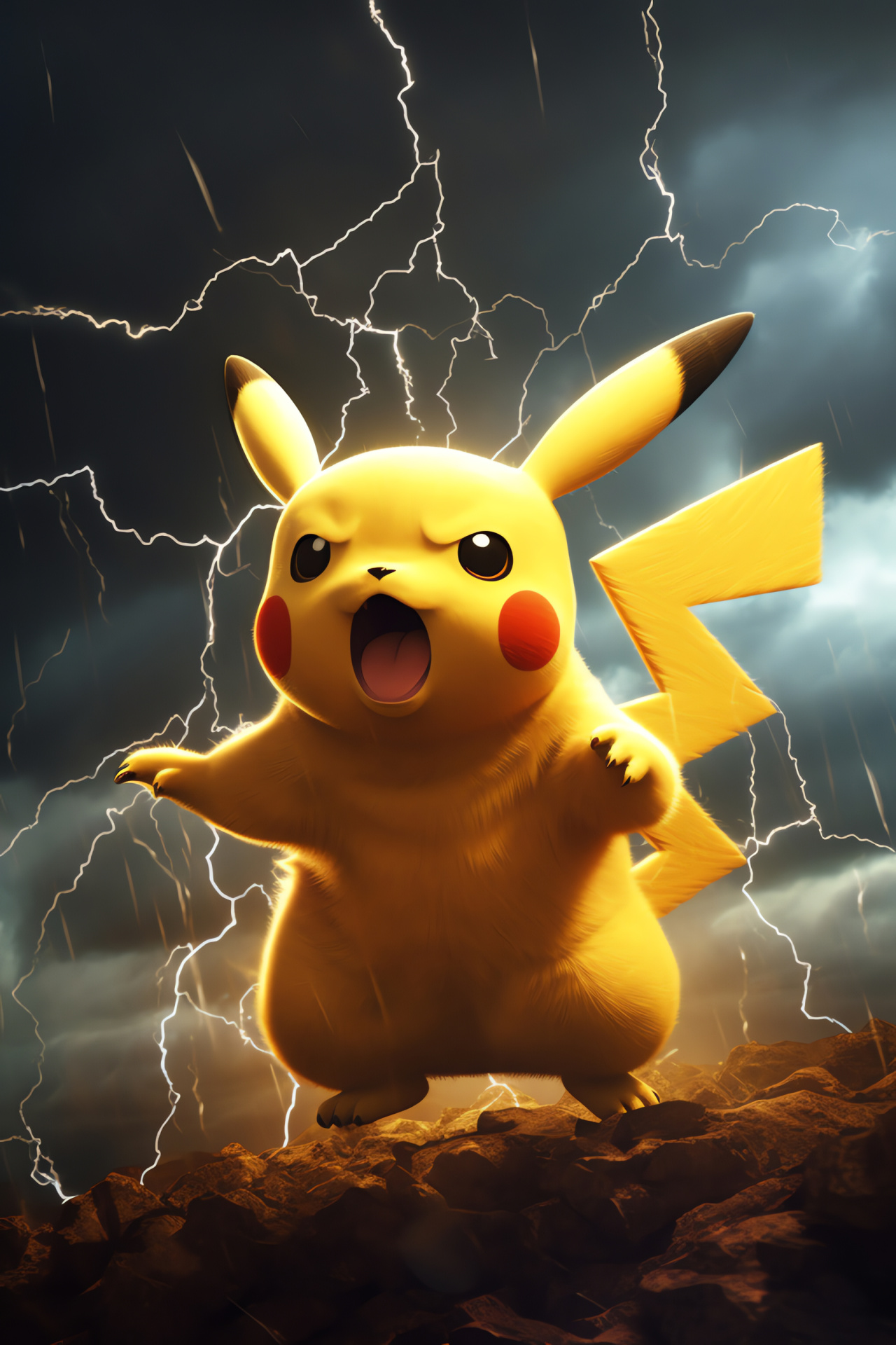 Pikachu's intense mood, Pokmon during storm, Electric sparks around, Darkness and Pikachu, Dramatic lightning effect, HD Phone Wallpaper