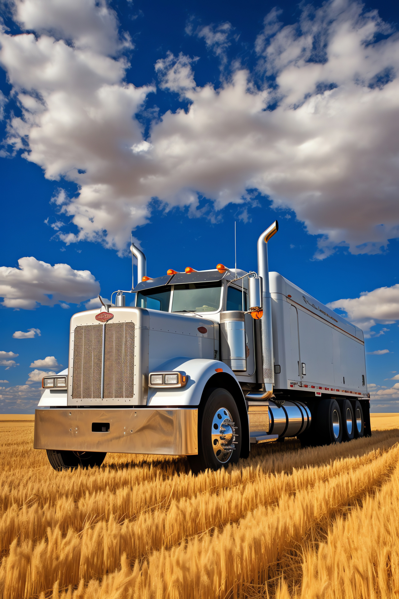 Peterbilt Trucking, Farmland cargo transport, Harvest season, Big rig trailer, Countryside scenery, HD Phone Image