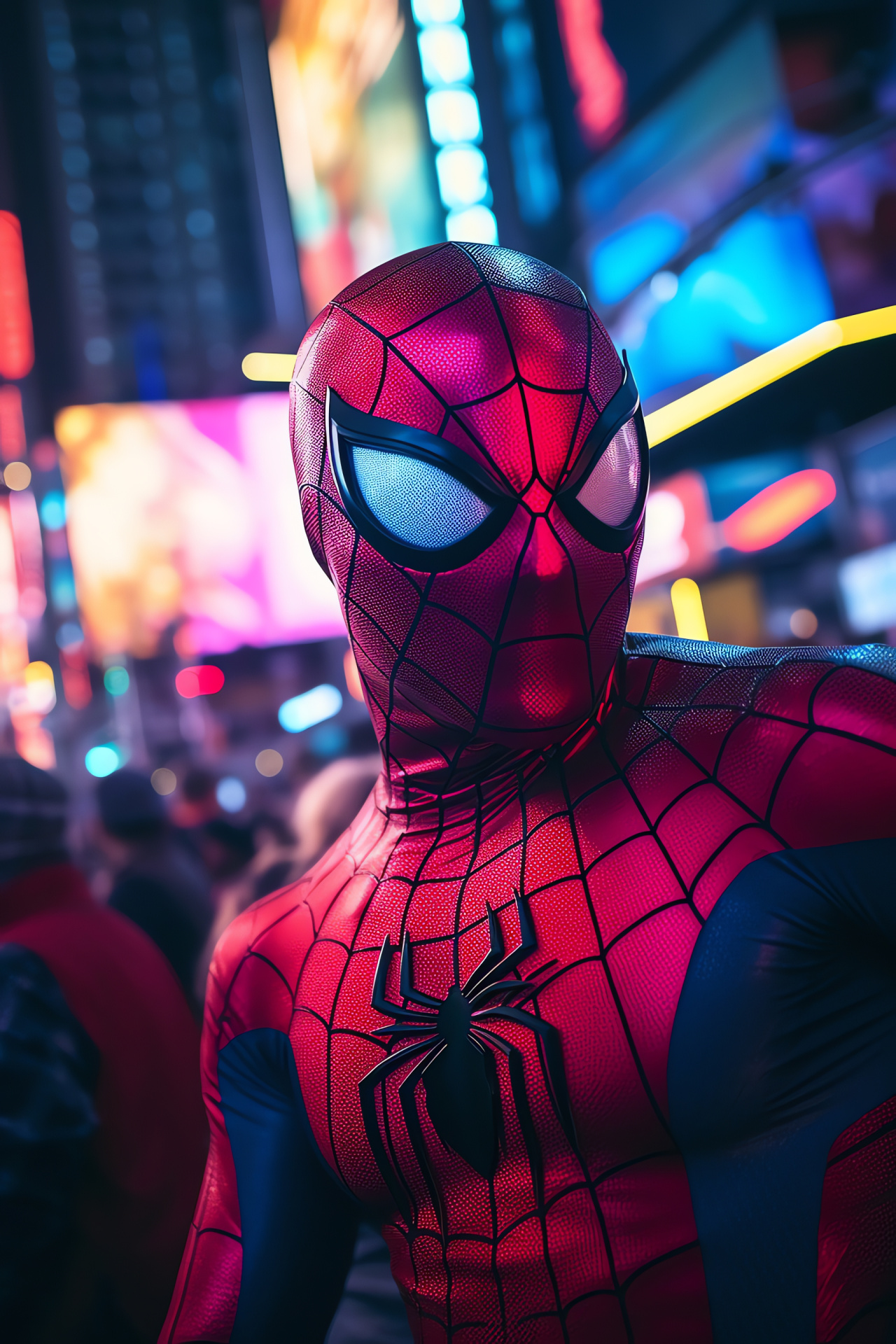 Spider-Man urban adventure, Superhero cinema, Manhattan showdown, Fictional crime-fighter, Times Square spectacle, HD Phone Wallpaper