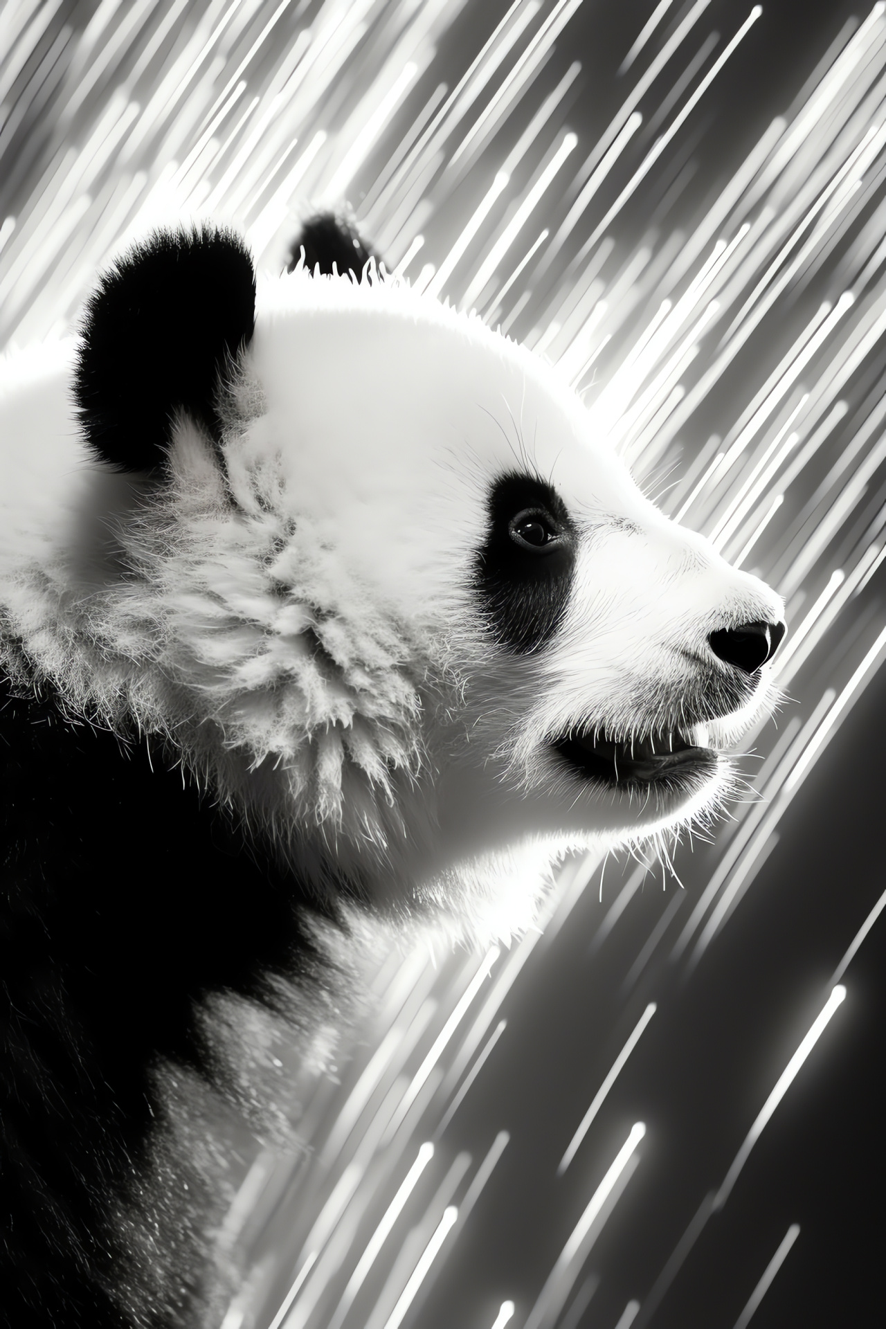 Panda, Black and white creature, Glowing backdrop aura, Ethereal wildlife portrait, Zoological subject, HD Phone Image