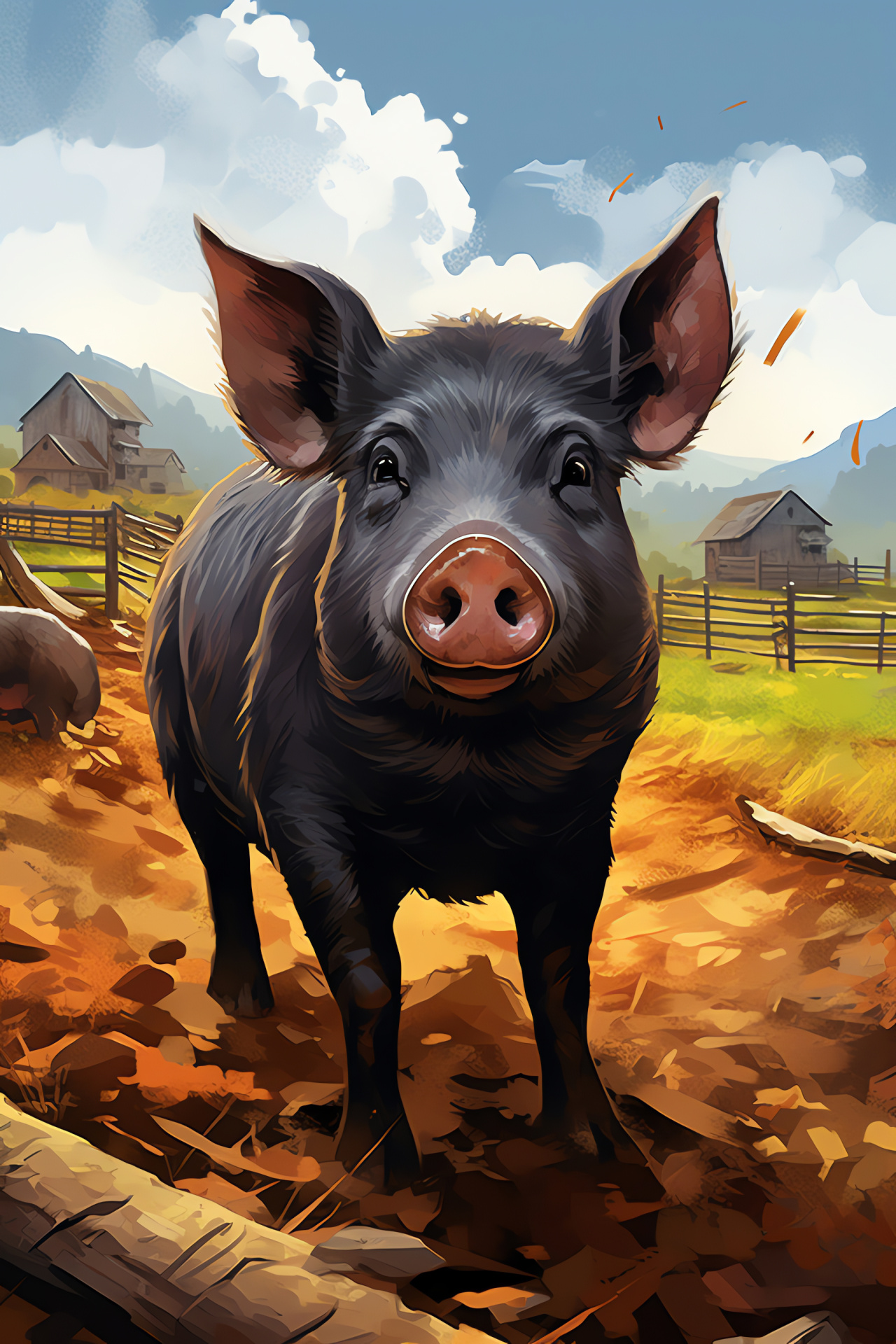 Large Black Swine, Farm animal, Pig eye contact, Outdoor coarse, Agricultural strength, HD Phone Image