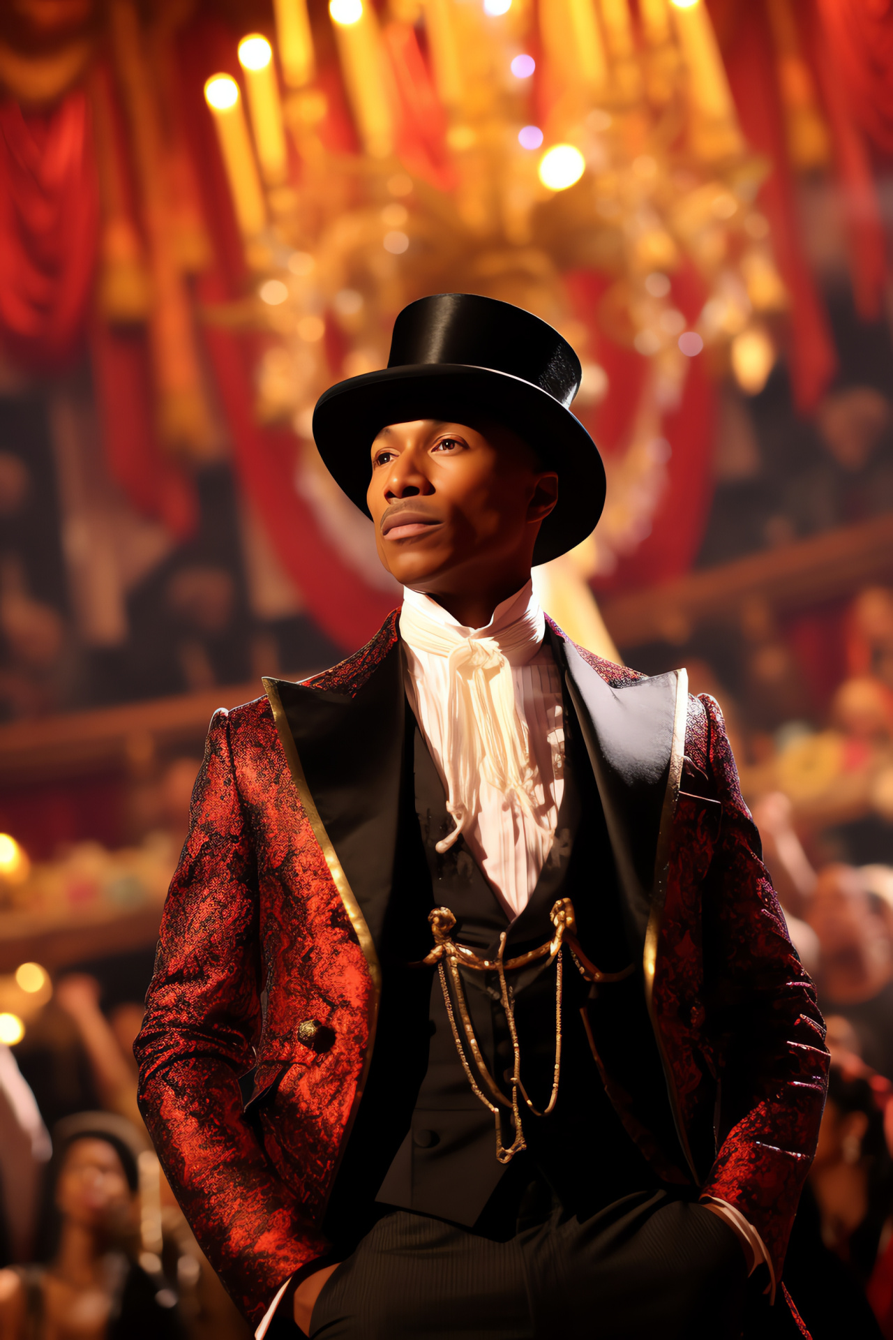 Pharrell presence, Gatsby inspiration, Mystical figure, Performance stage, Luminary accessory, HD Phone Wallpaper