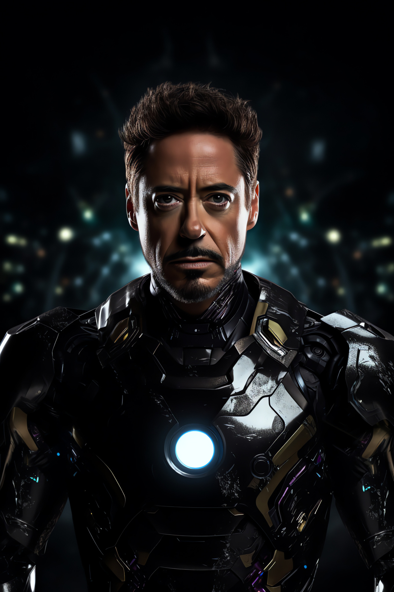 Iron Man poised stance, Downey Jr's confidence, Red-and-gold armor, Superhero poise, Marvel character portrait, HD Phone Image