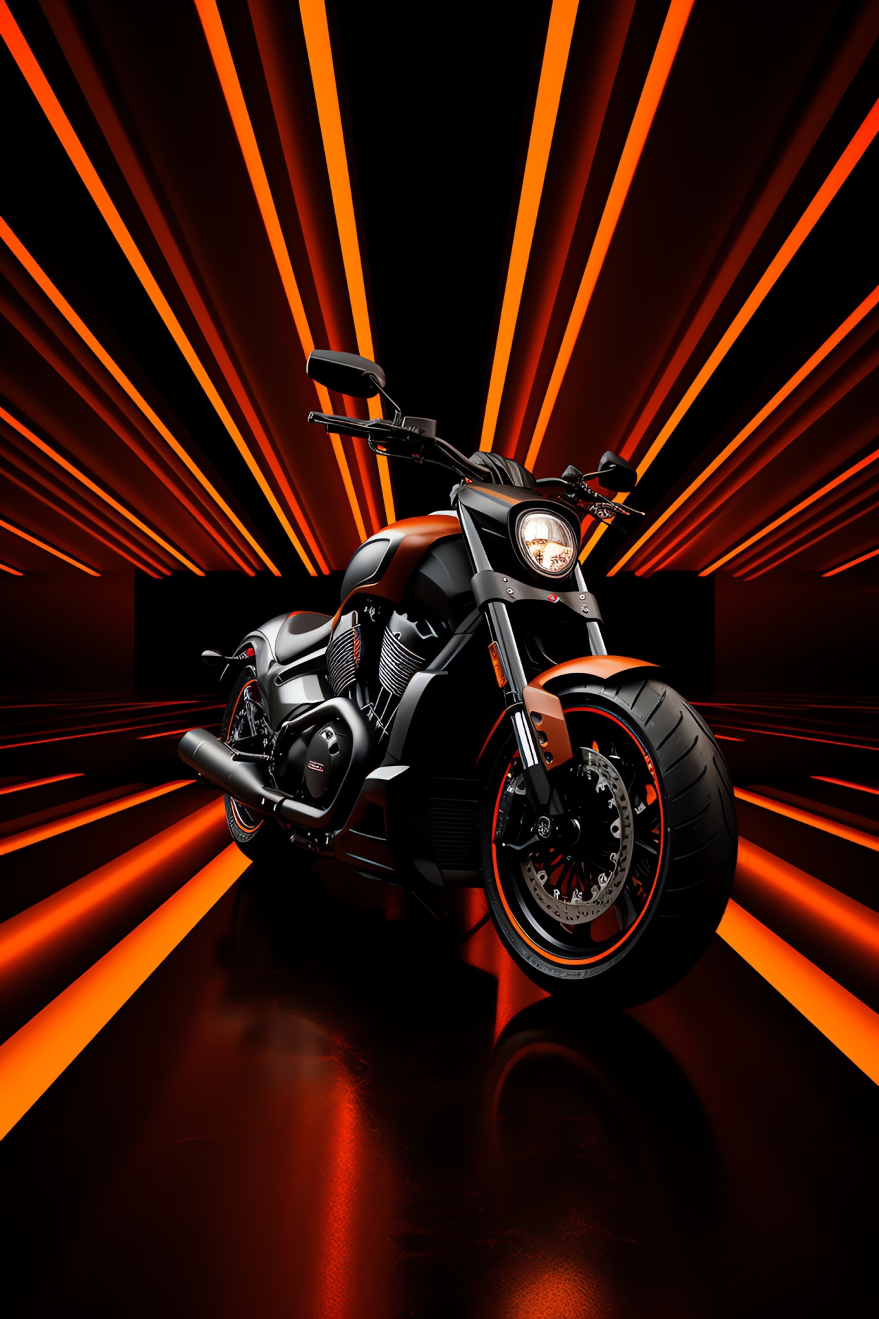 Victory Hammer 8-Ball, Performance cruiser, Aggressive bike stance, Orange highlit motorcycle, Victory bike silhouette, HD Phone Wallpaper