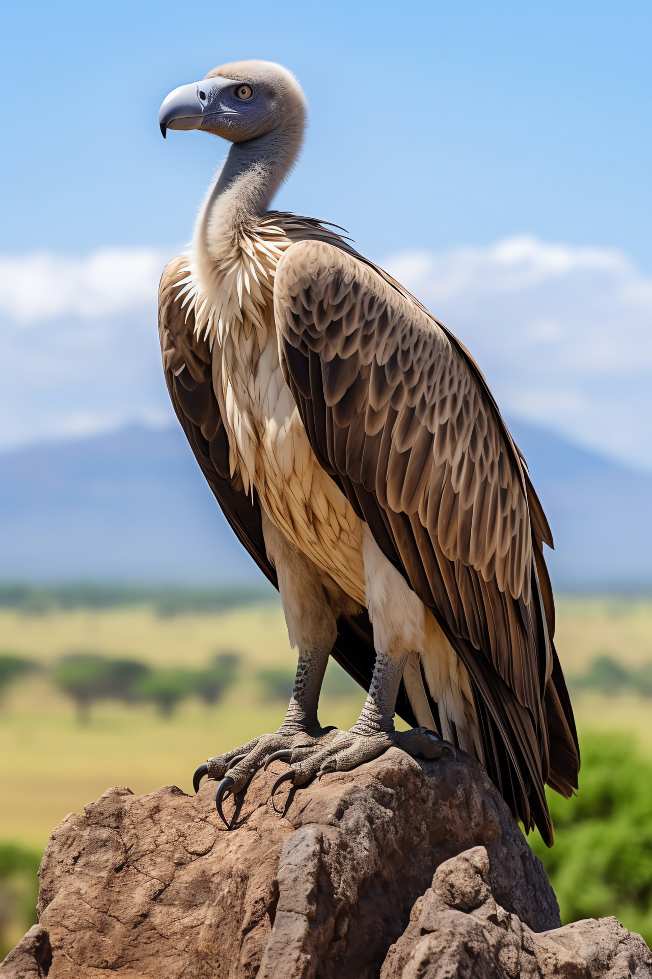 Gyps africanus, Wings outstretched, Plumage patterning, Pale dorsal features, Keen ocular sense, HD Phone Image