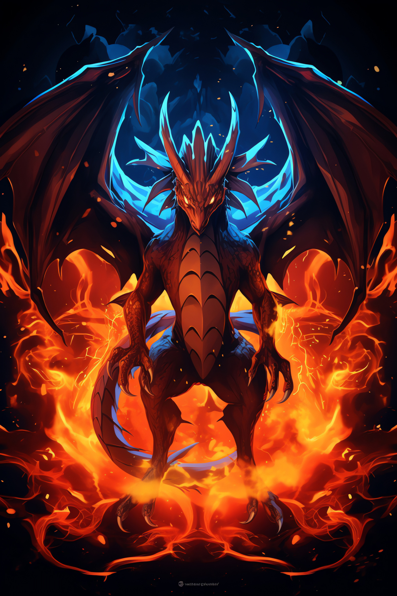Mega Charizard, ferocious stance, gaming spectacle, skyward wings, creature, HD Phone Image
