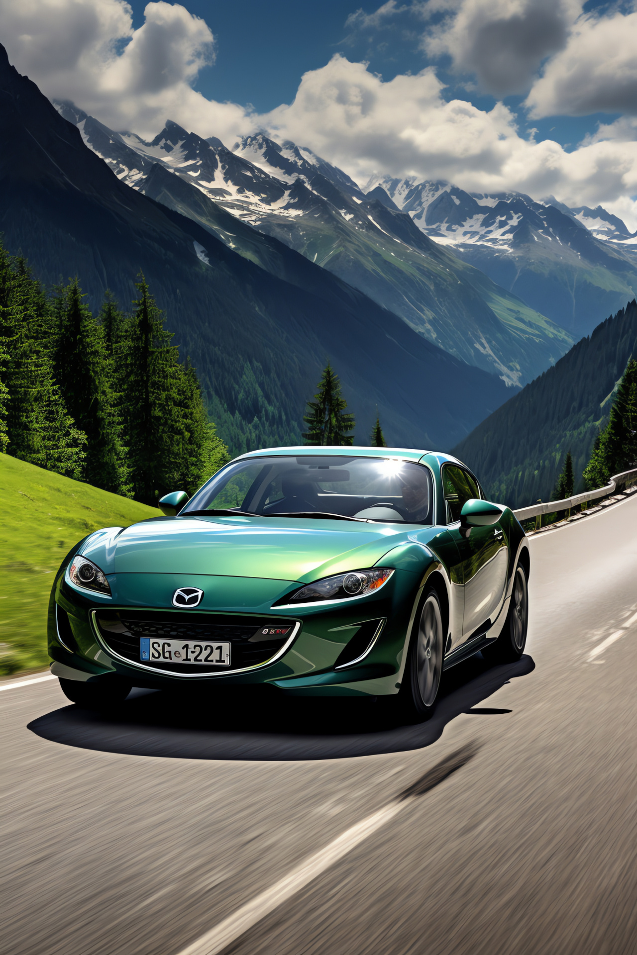 Mazda RX8, Alpine scenery, Curved mountainous paths, Vehicle agility showcase, High-speed automotive performance, HD Phone Wallpaper