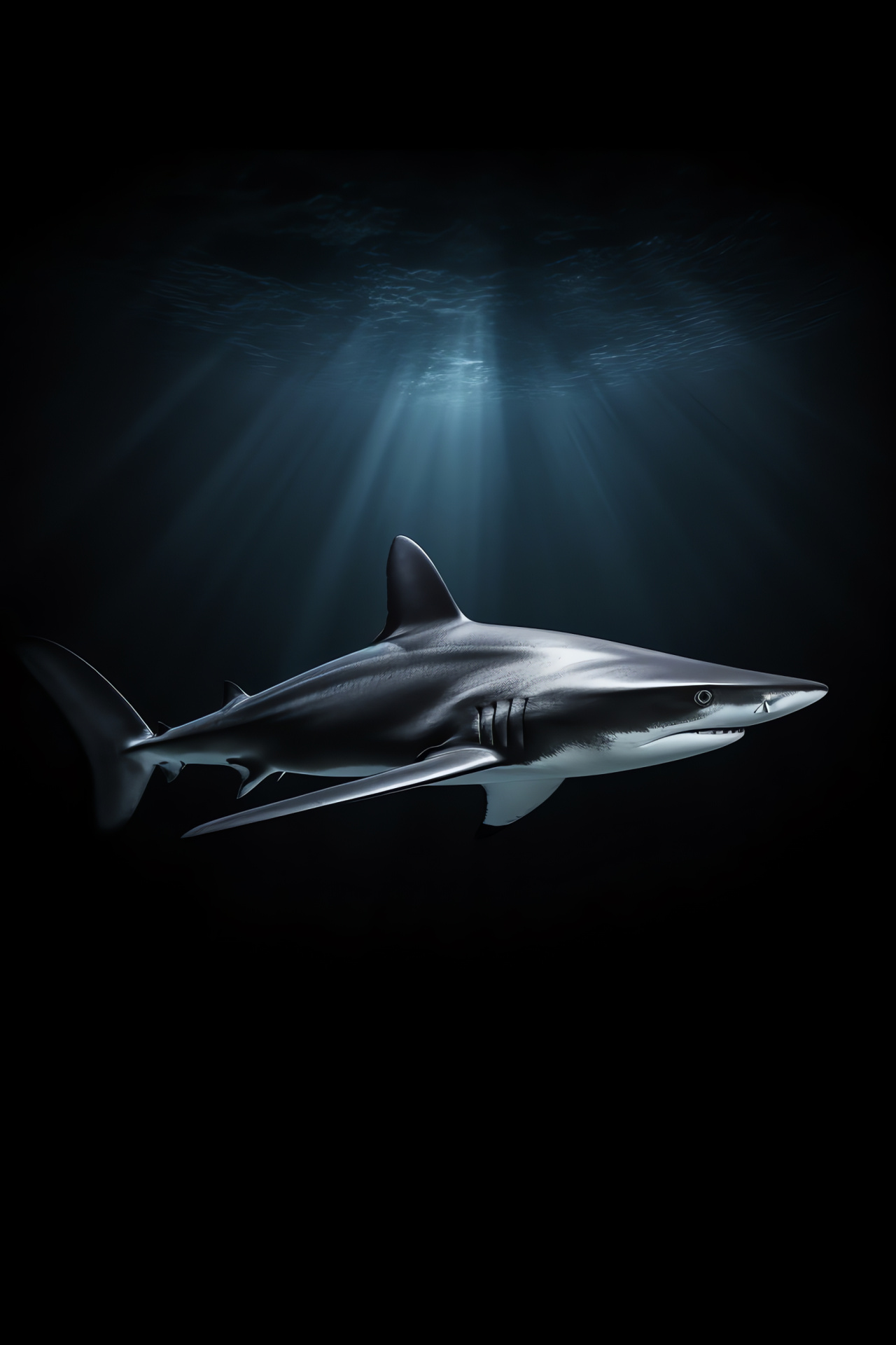 Silky Shark, Aquatic predator, Black backdrop, Sleek marine, Oceanic creature, HD Phone Wallpaper