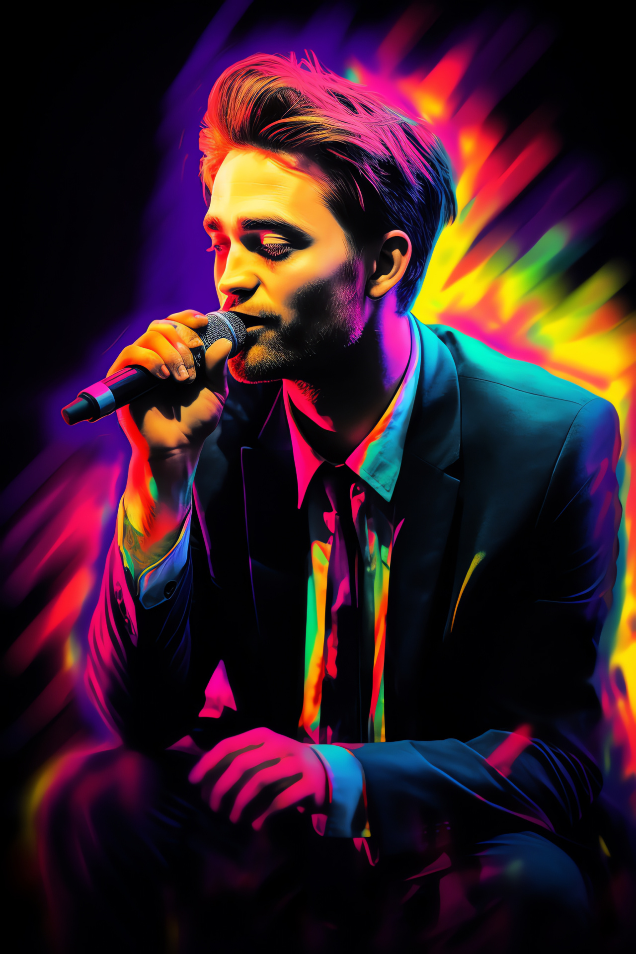 Robert Pattinson, stage appearance, speaking event, digital illustration, artful portrayal, HD Phone Wallpaper