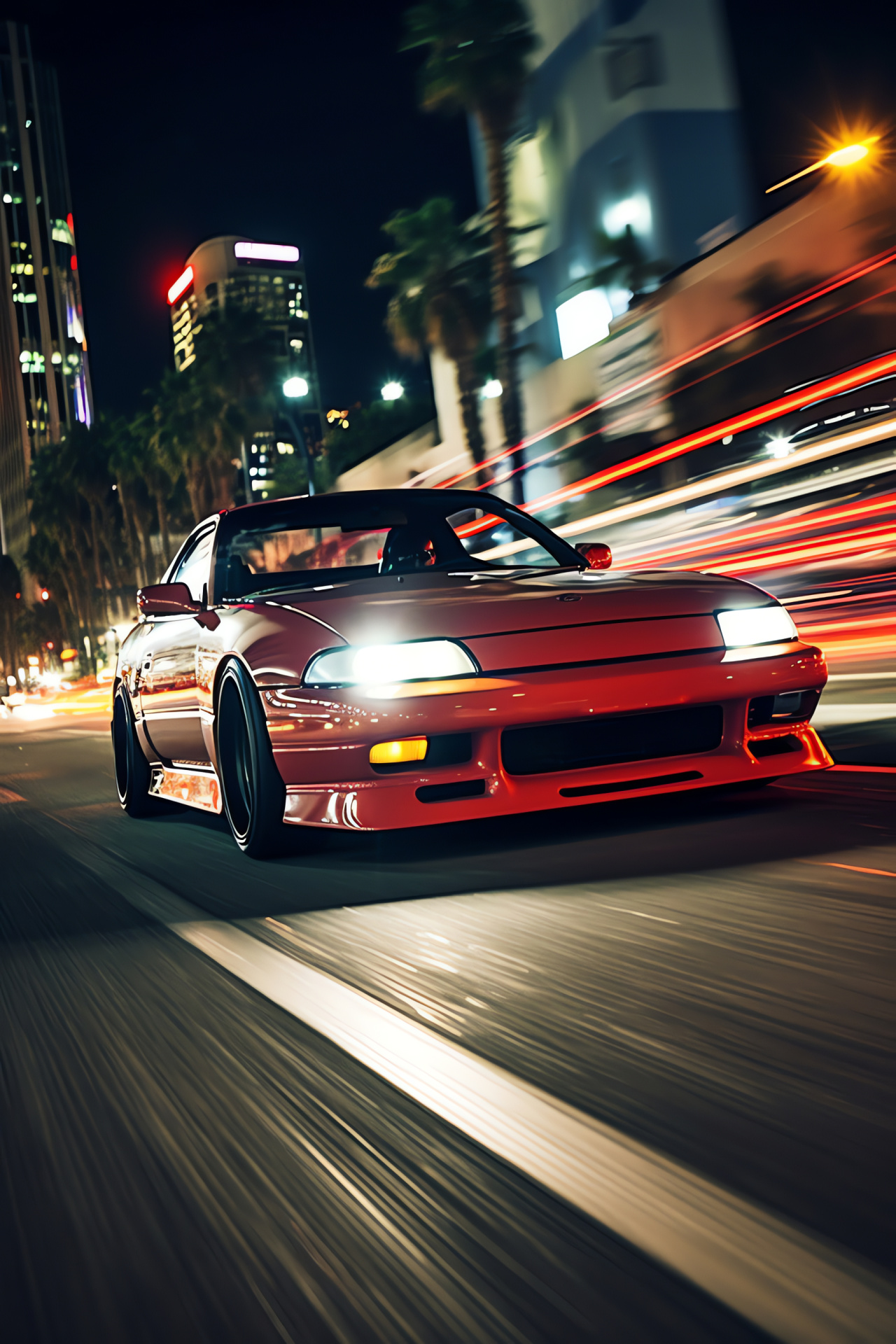 Nismo 240SX, American city, Agility showcase, Neon spectrum, Night drive, HD Phone Wallpaper