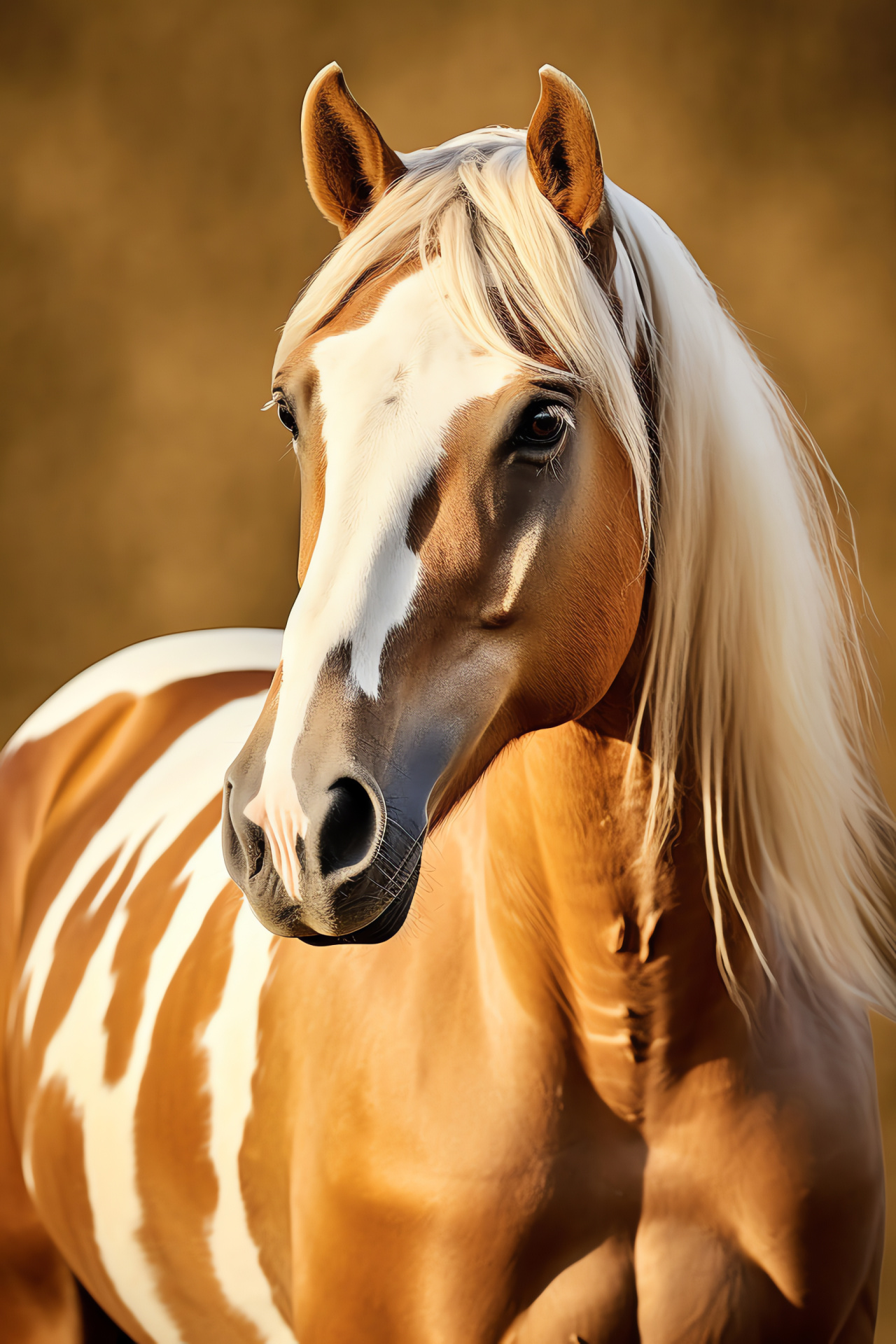 Palomino Wild Horse, profile elegance, equine brilliance, tri-hued artistry, graceful contours, HD Phone Wallpaper