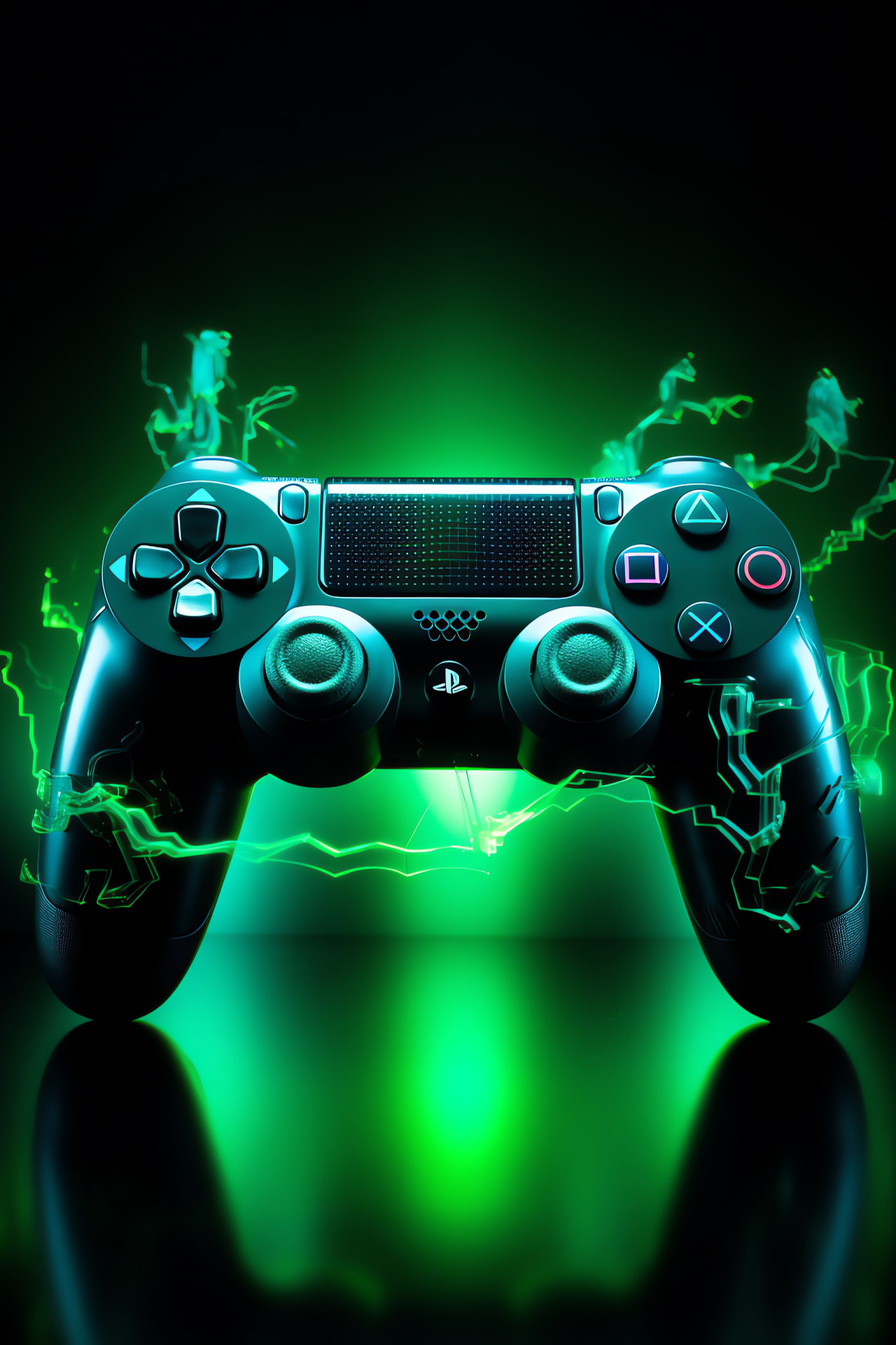 PlayStation gamepad, Abstract neon patterns, Lush lime, Entertainment design, Gaming flair, HD Phone Wallpaper