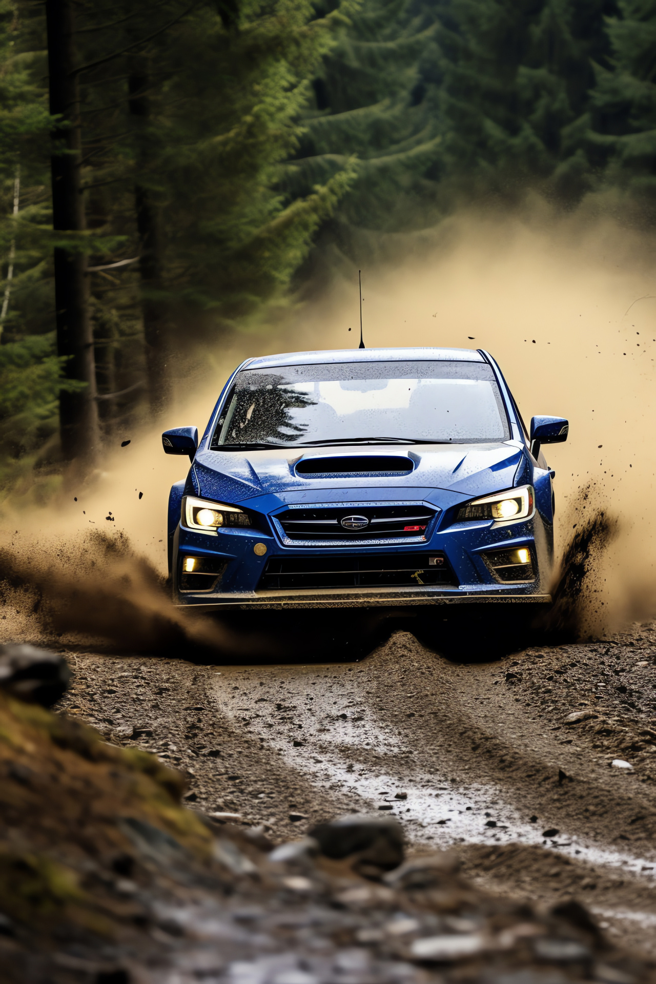 Rallying in New Zealand, Subaru WRX, motorsport turn, gravel rally path, competitive racing, HD Phone Image