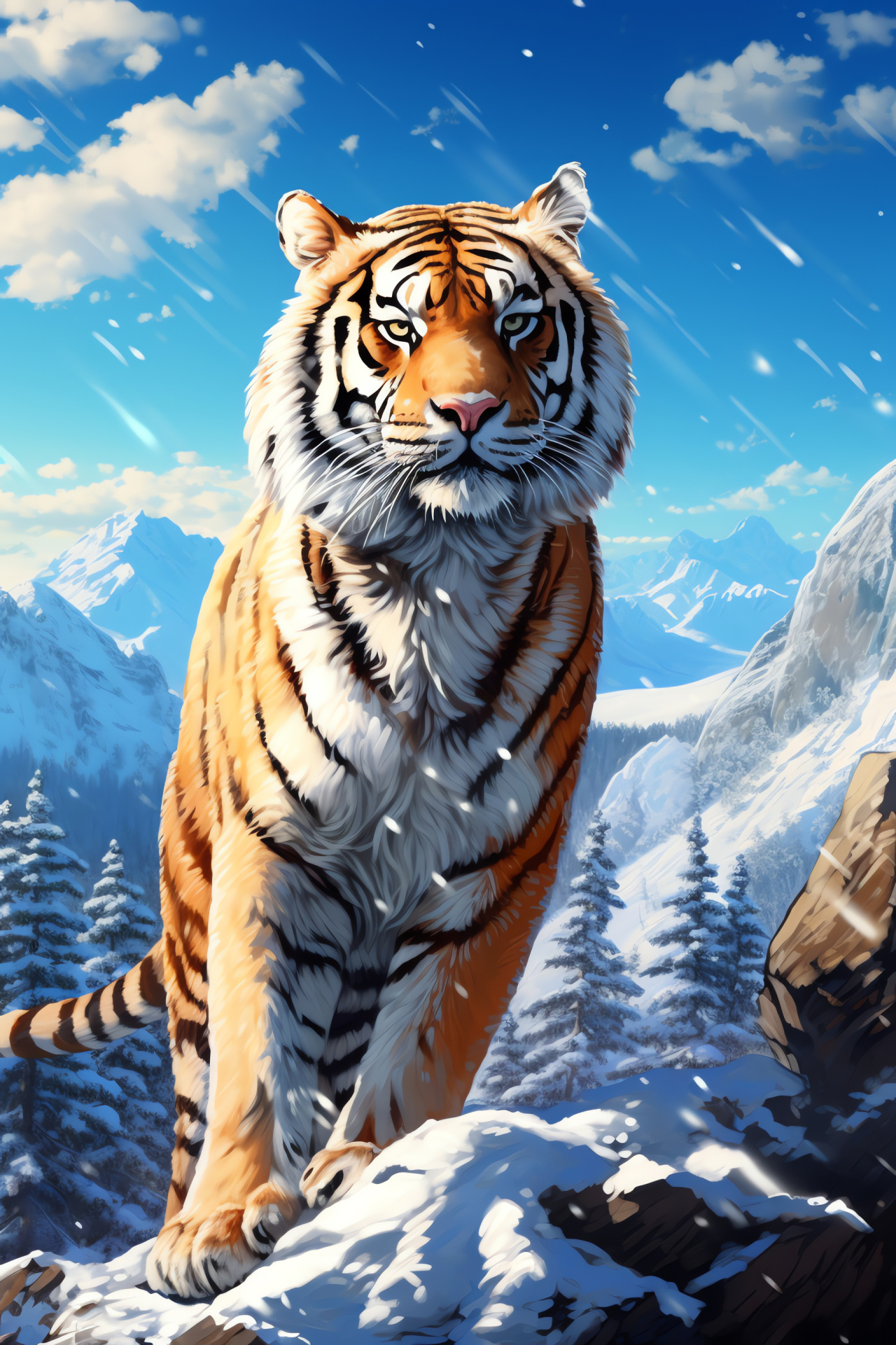 Siberian tiger splendor, Striped wildlife, Conservation icon, Elevation kittens, Icy summit, HD Phone Wallpaper