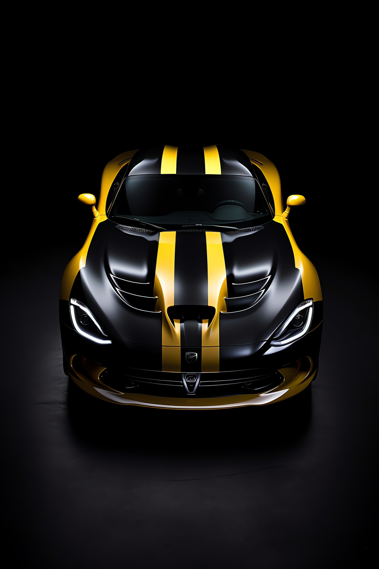 Sports car, 2013 Srt Viper, high-angle shot, bright yellow, stark black contrast, HD Phone Wallpaper