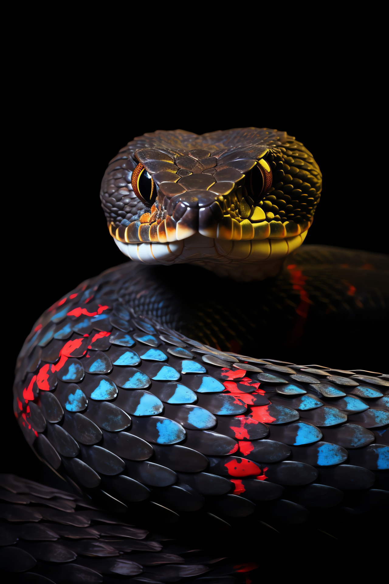 Venomous rattlesnake, stark contrast backdrop, serpentine dynamics, nature's intrigue, reptilian form, HD Phone Image