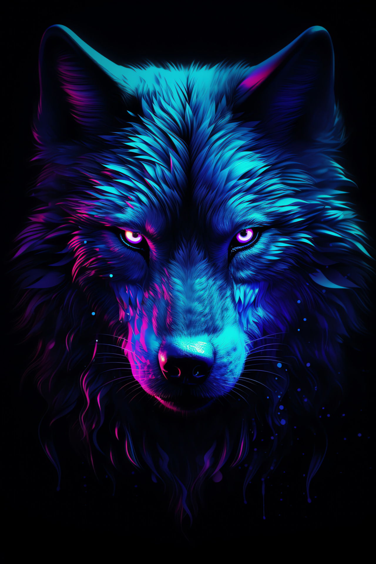 Neon wolf, electric eyes, radiant fur, city illumination, night predator, HD Phone Image