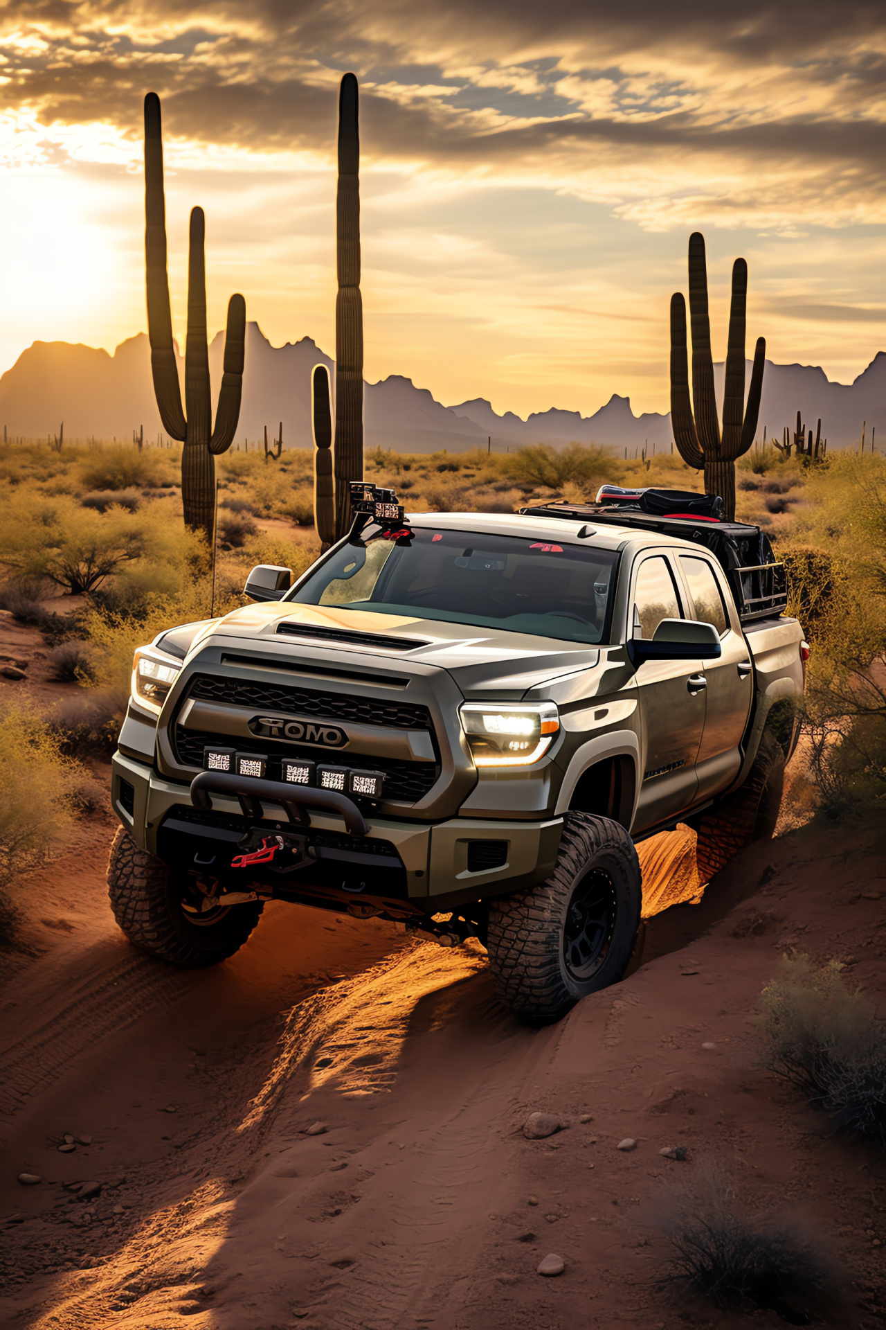 Toyota Tundra TRD, Arizona desert driving, Tough terrain transportation, Sonoran landscape, All-terrain tires, HD Phone Image