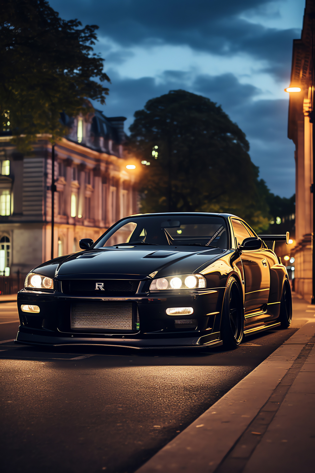 Nissan Skyline GTR R33 in Berlin, German capital, Brandenburg Gate, Historic boulevard, Urban motoring, HD Phone Image