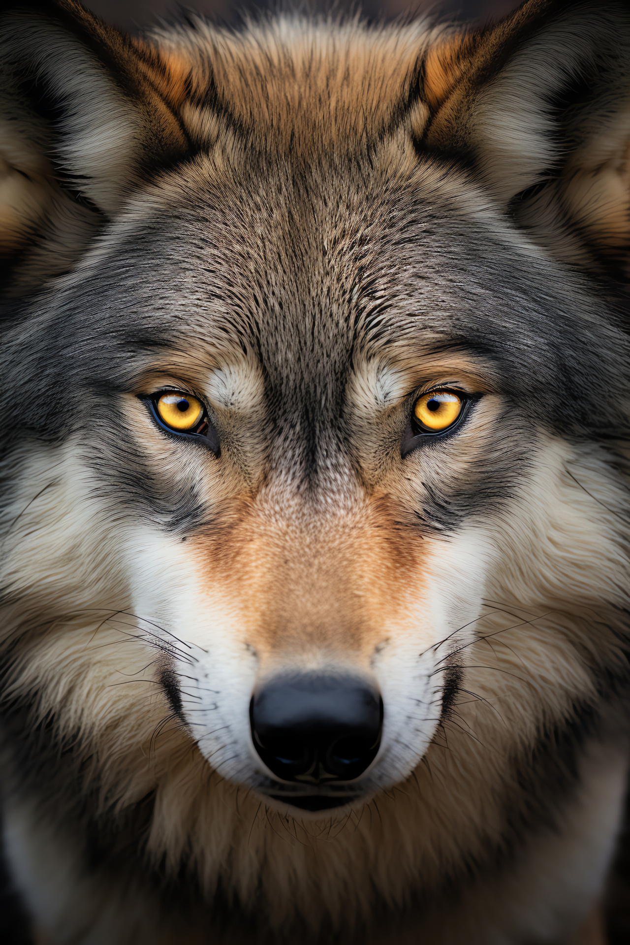 Detailed view of Wolf, Lupine with amber eyes, Captivating fur pattern, Tri-color artistic background, HD Phone Wallpaper