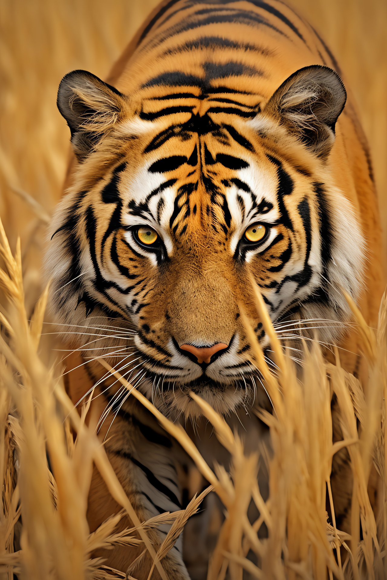 African Tiger, deep yellow eyes, bold striped beauty, expansive Serengeti presence, HD Phone Image