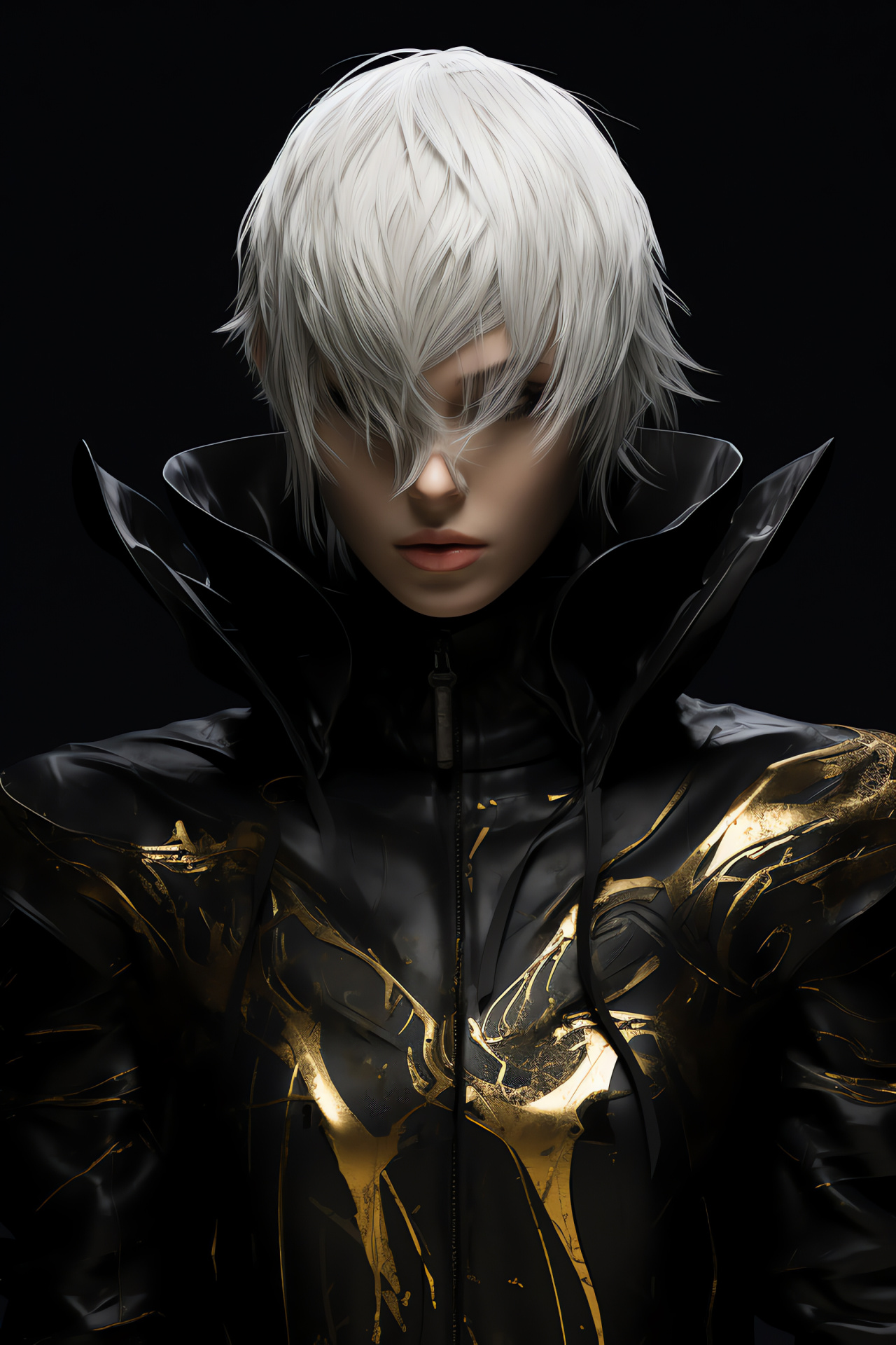 Nier Replicant avatar, Pale mane, Dark contrast attire, Aquatic gaze, Black and aureate armor, HD Phone Wallpaper