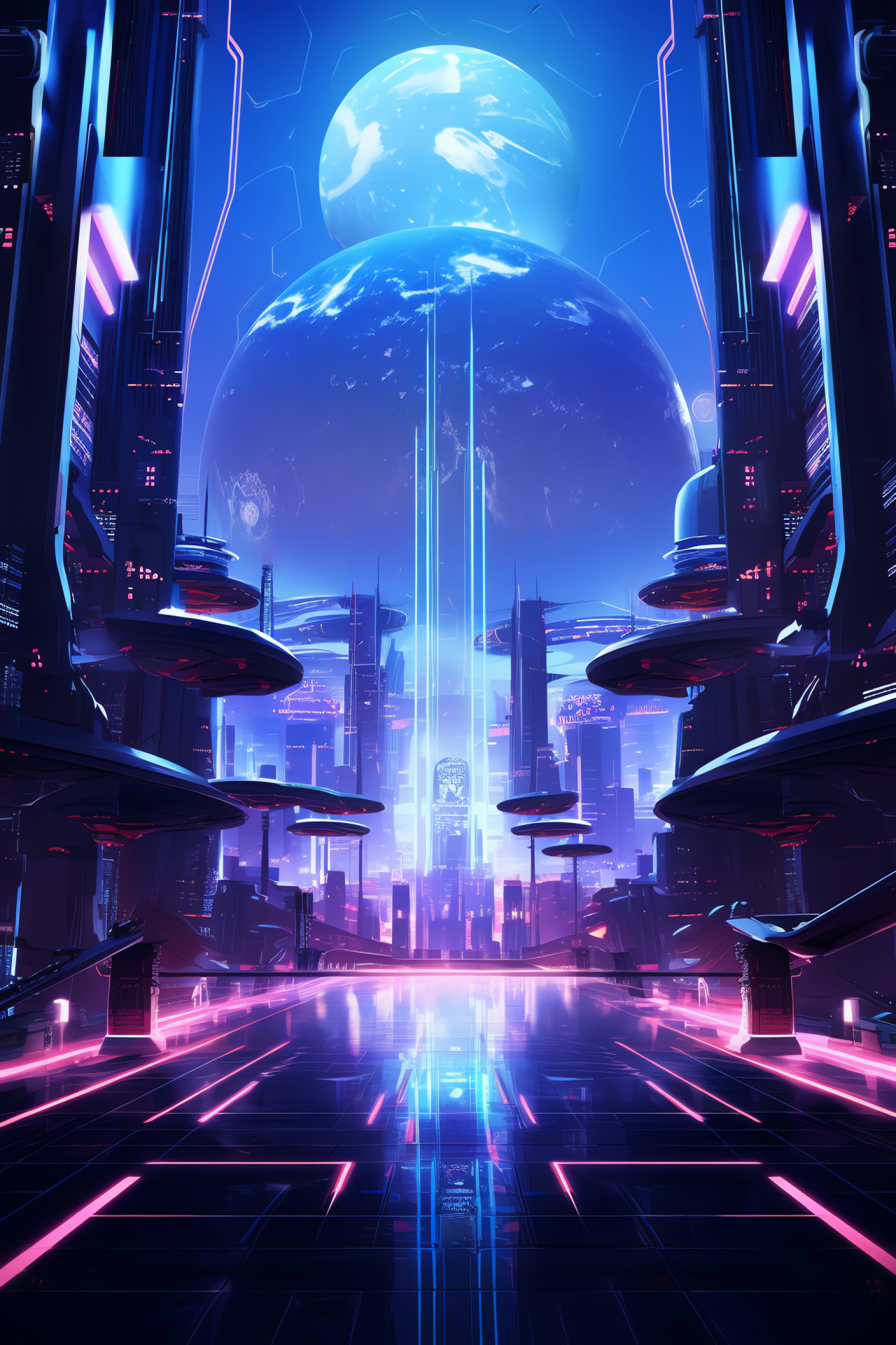 Pantheon's virtual dimension, Avant-garde city model, Luminous urban lighting, Innovative skyline, Video gaming space, HD Phone Wallpaper