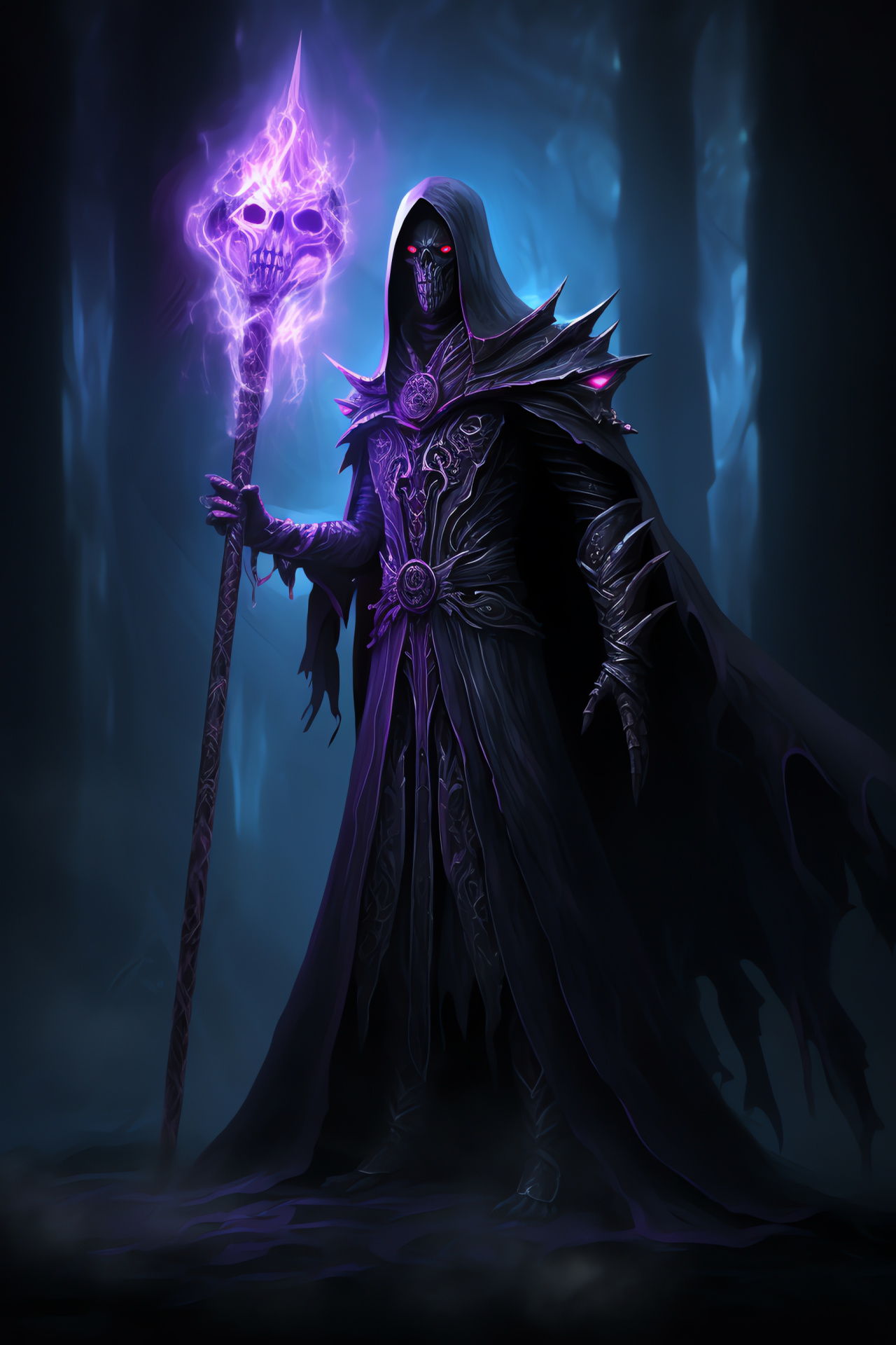 Undead Warlock Xanthus, Haunting gaze, Tatterdemalion garment, Ebon wand, Wraithlike appearance, HD Phone Image