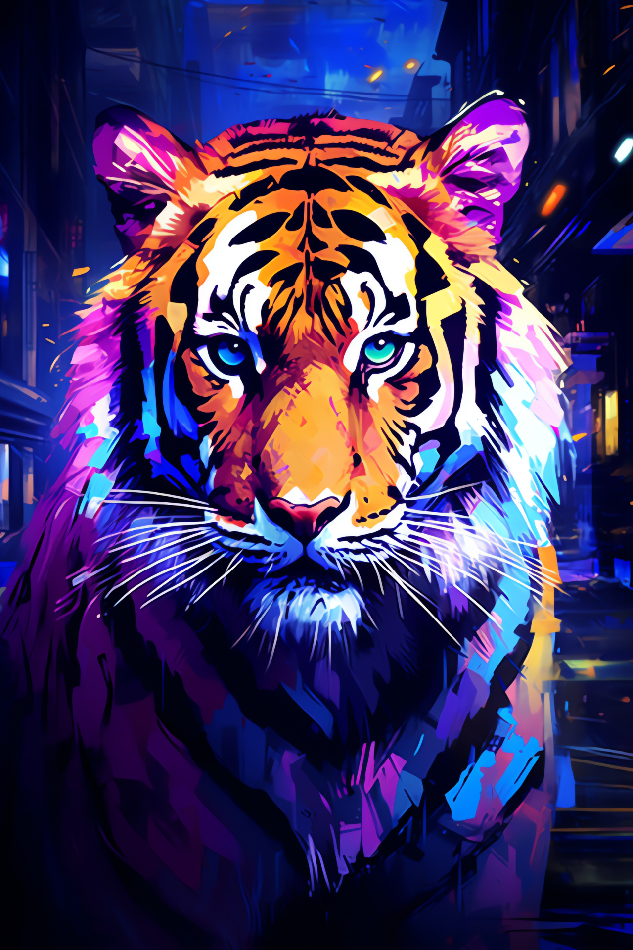 Indochinese Tiger, Urban wildlife contrast, Bangkok fauna, Sapphire-eyed tiger, Exotic predators, HD Phone Wallpaper