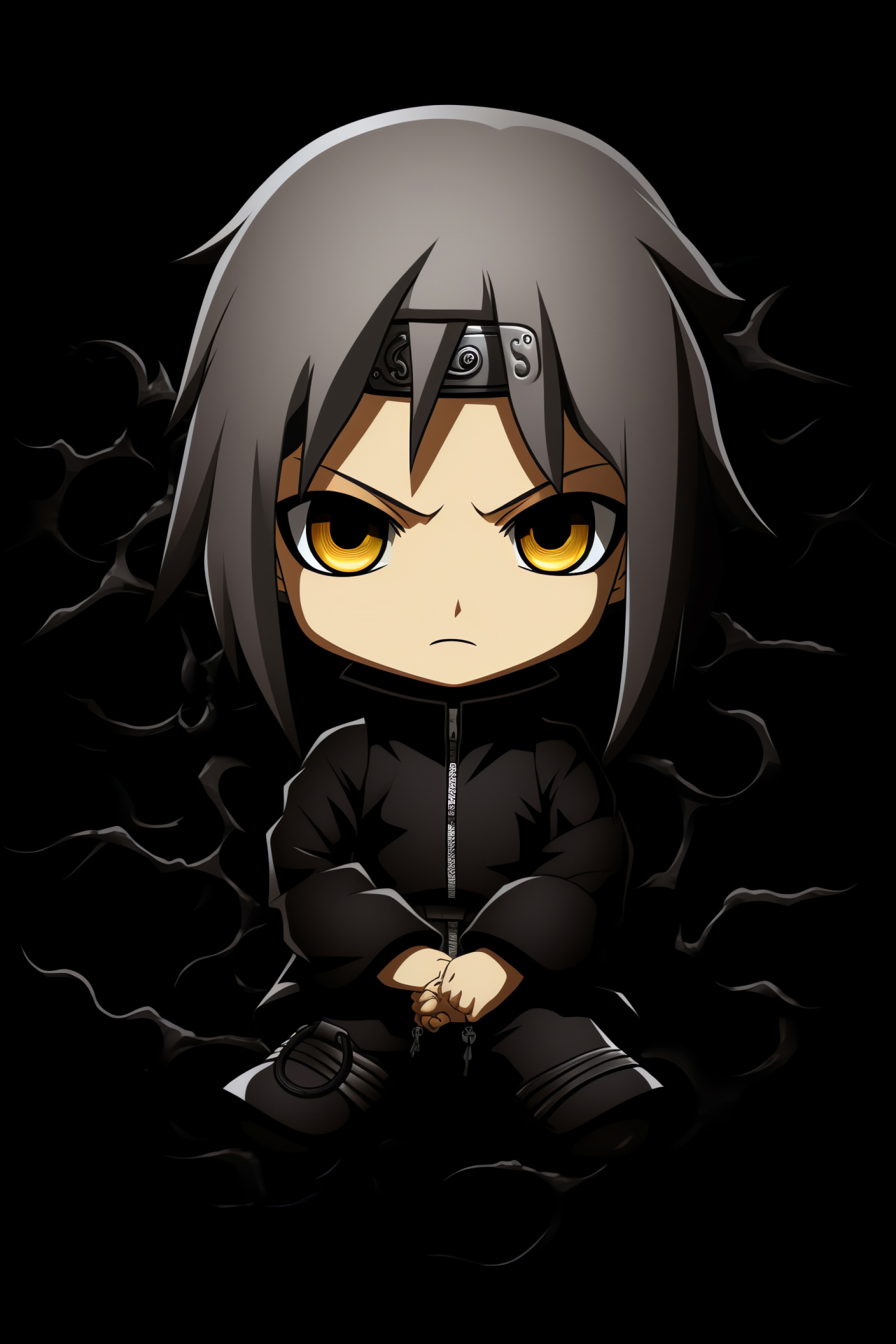 Kakuzu villain, Compact representation, Threaded texture, Formidable posture, Dark monotone setting, HD Phone Image