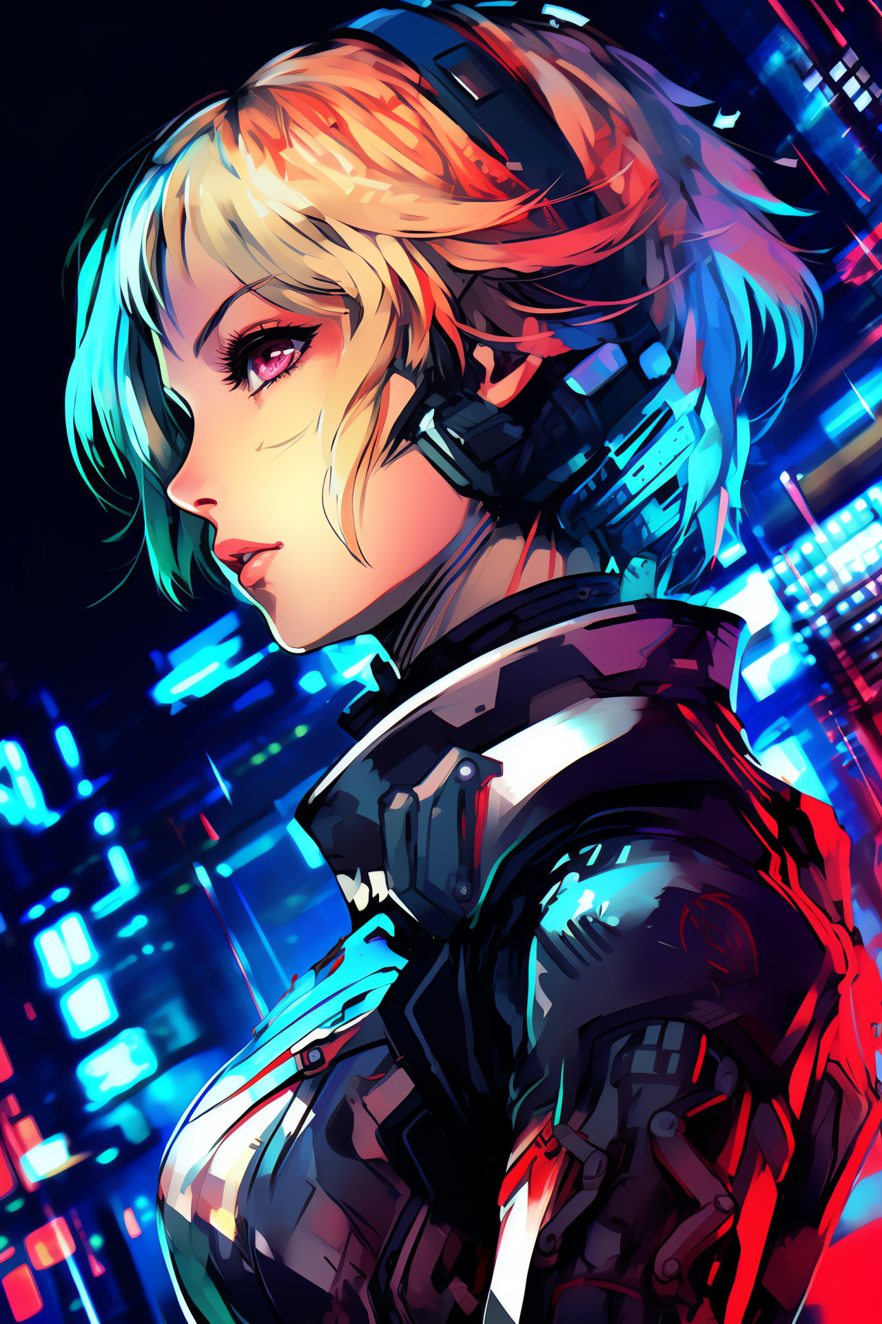 Persona 3 Aigis, Metropolis, Iridescent advertisements, Luminous billboards, Electric ambiance, HD Phone Wallpaper