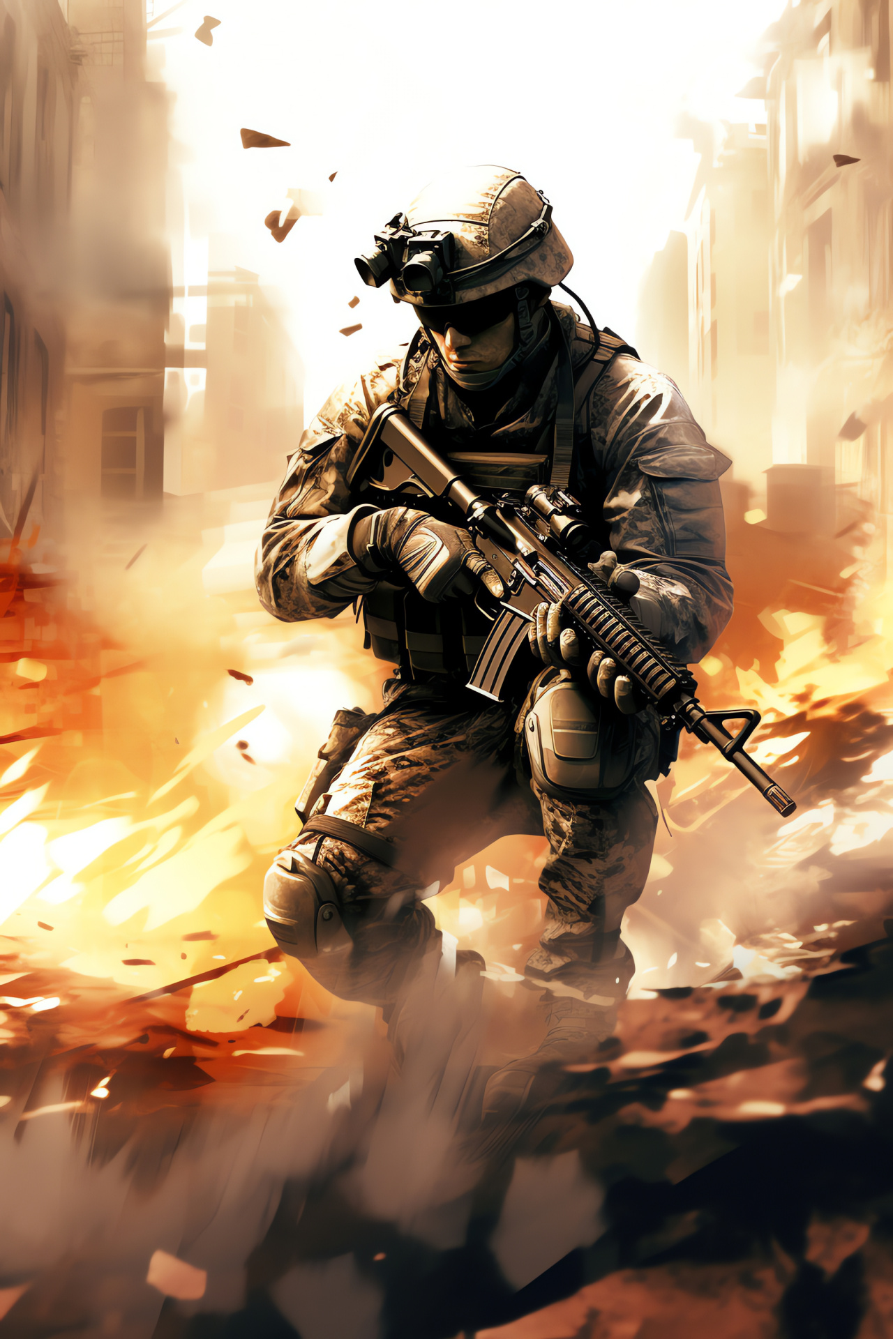 Modern Warfare 2 game, armed combat scenario, military assault, explosive encounter, armored opposition, HD Phone Image